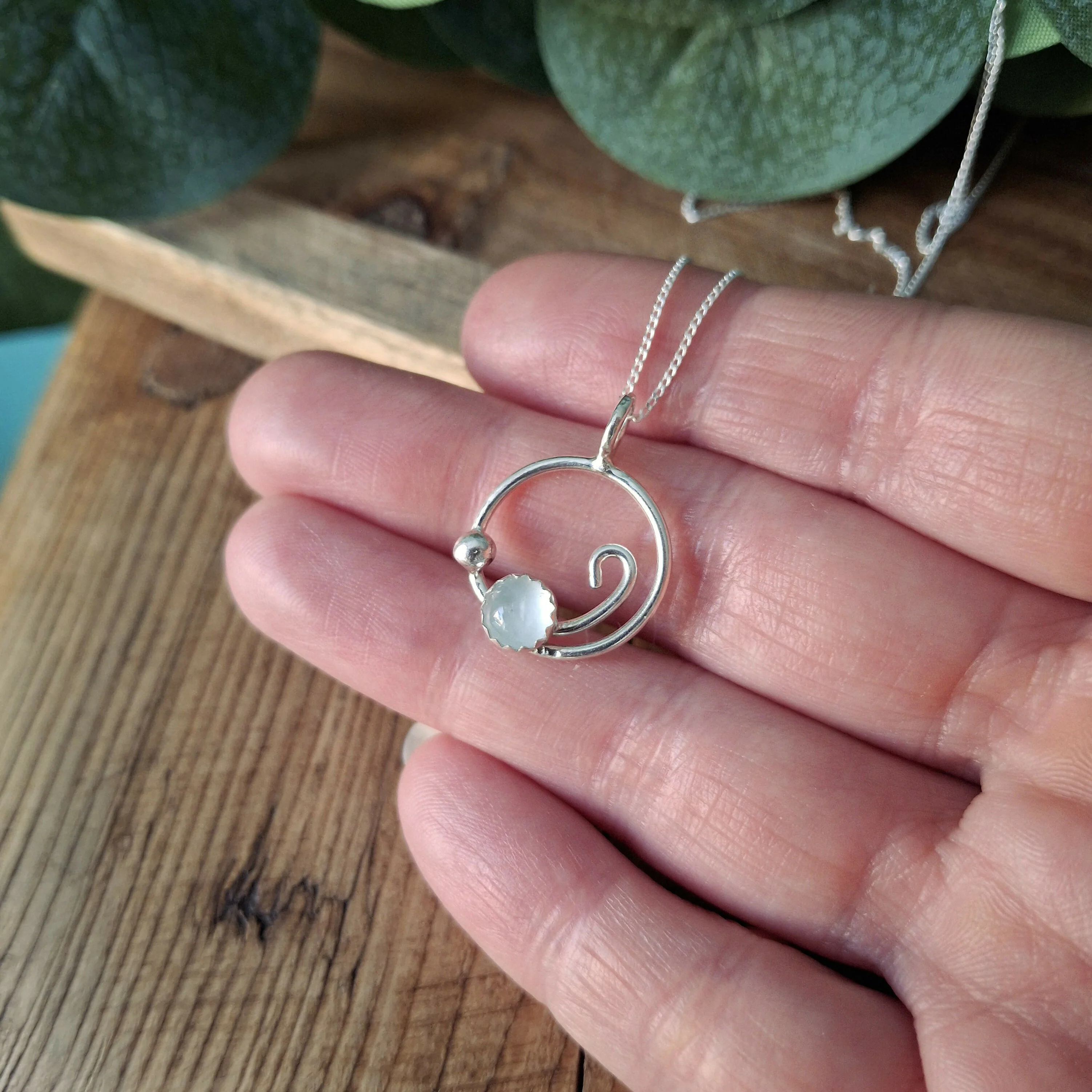Handmade Silver Wave Necklace With Aquamarine - Image 4