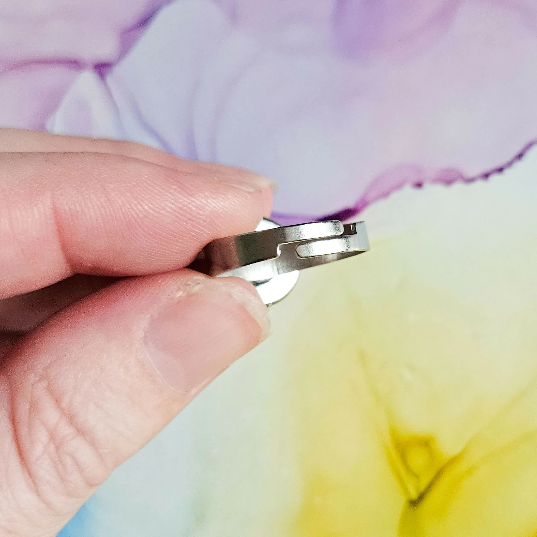 Handmade Teal And Silver Leaf Resin And Stainless Steel Adjustable Ring - Image 3
