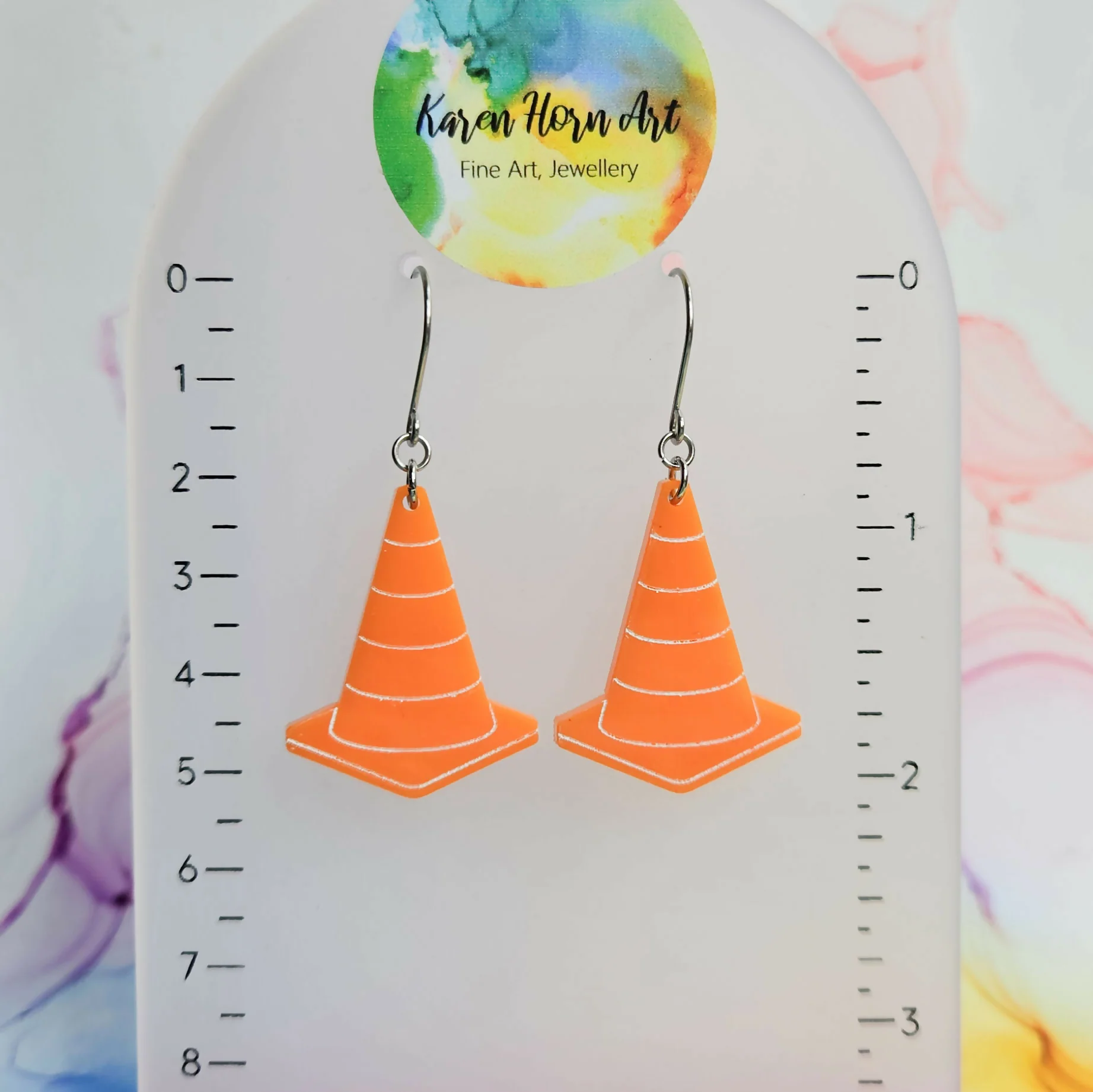 Handmade Traffic Cone Resin Earrings - Image 2