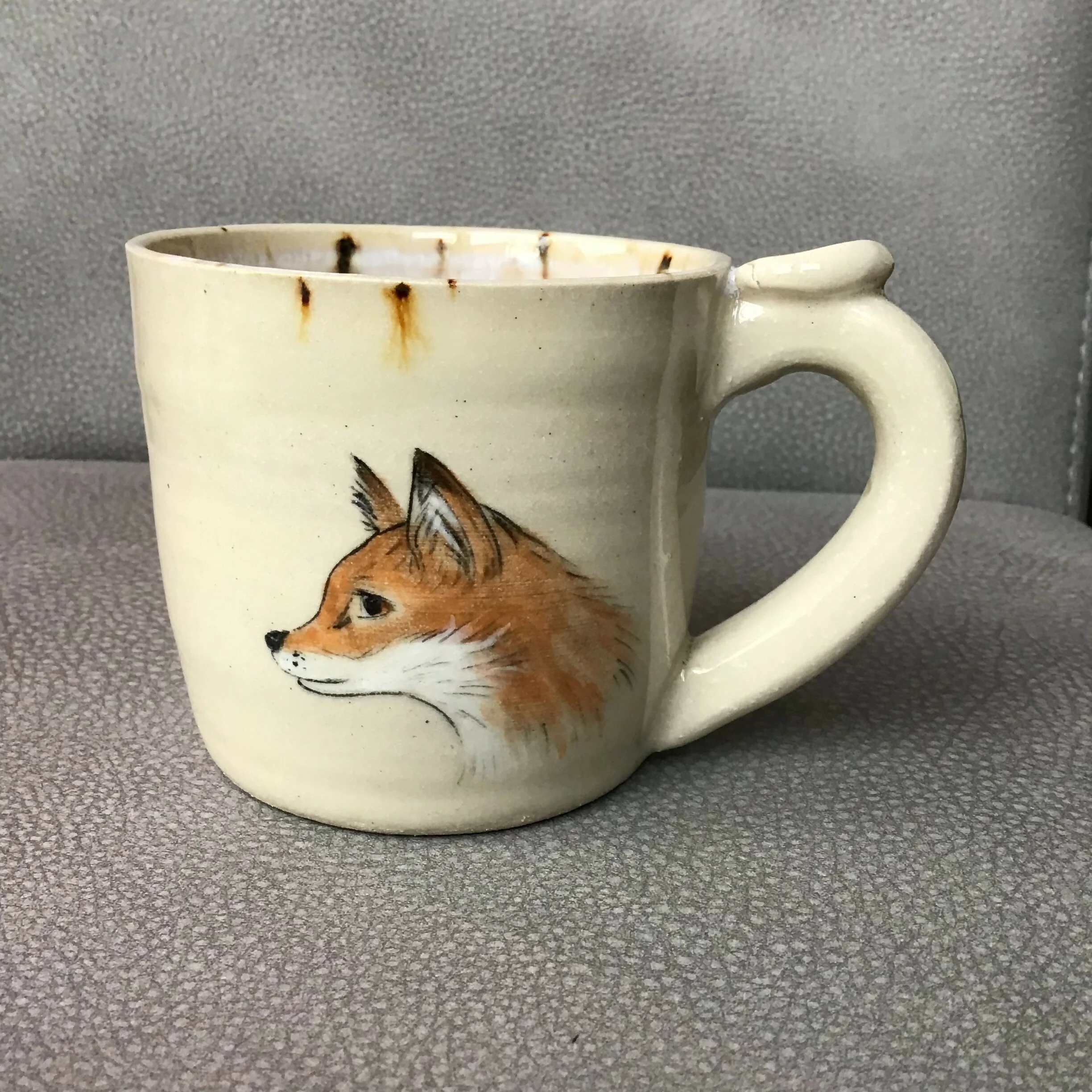 Handpainted Stoneware Animal Mug - Brown/Cream