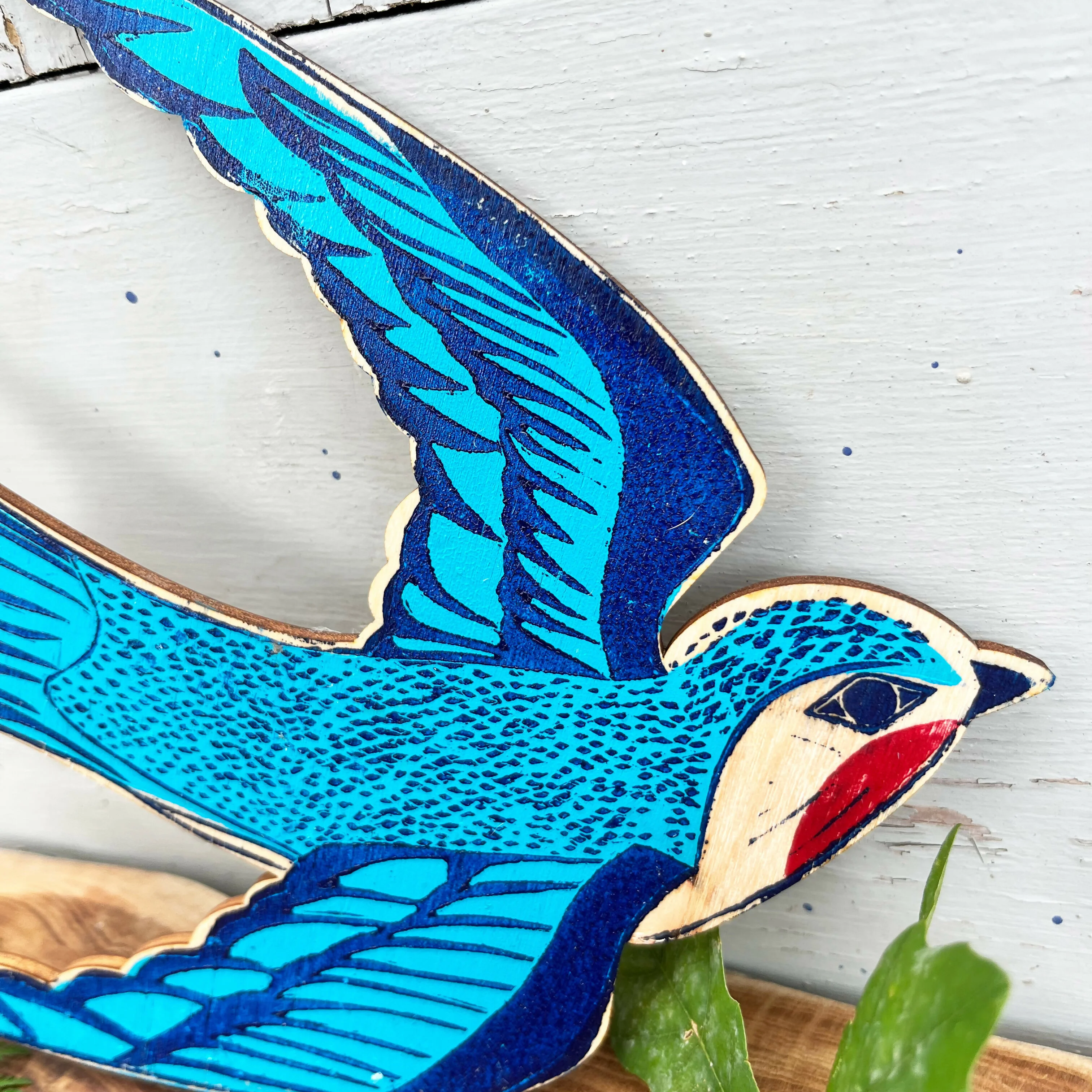 Handprinted Swallow Wooden Wall Plaque - Image 2
