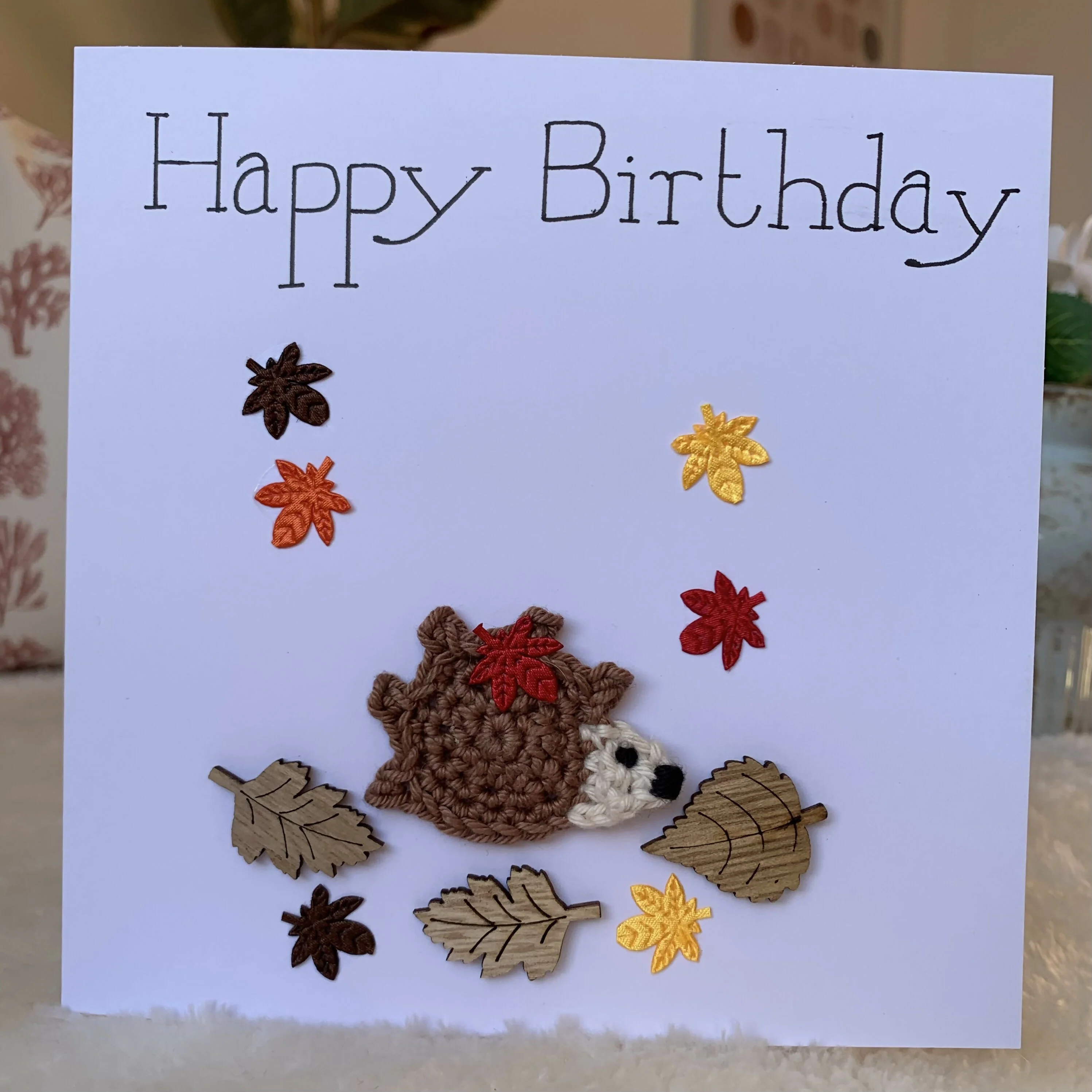 Happy Birthday Crocheted card with Hedgehog - Image 2