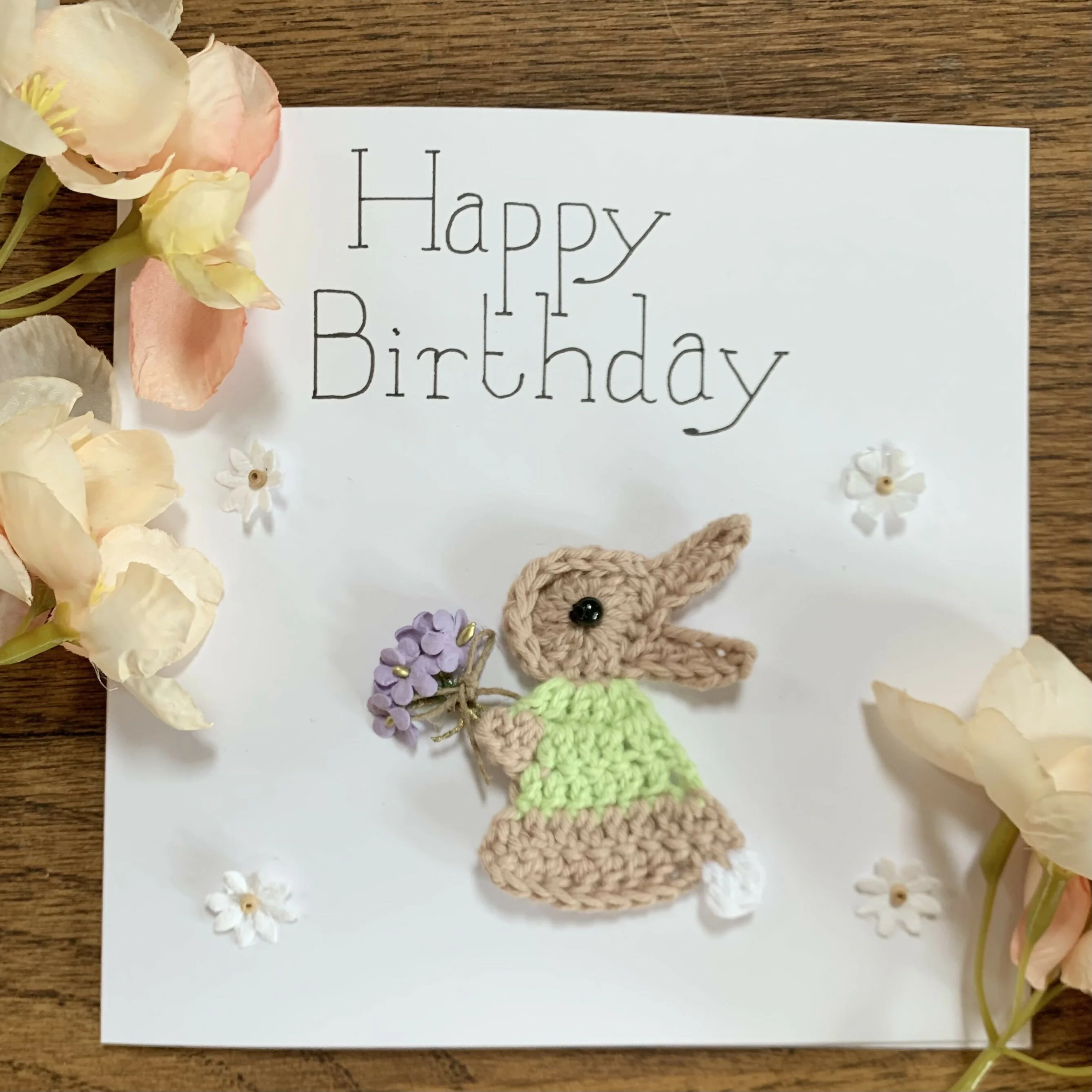 Happy Birthday Crocheted card with Rabbit or Elephant - Image 4