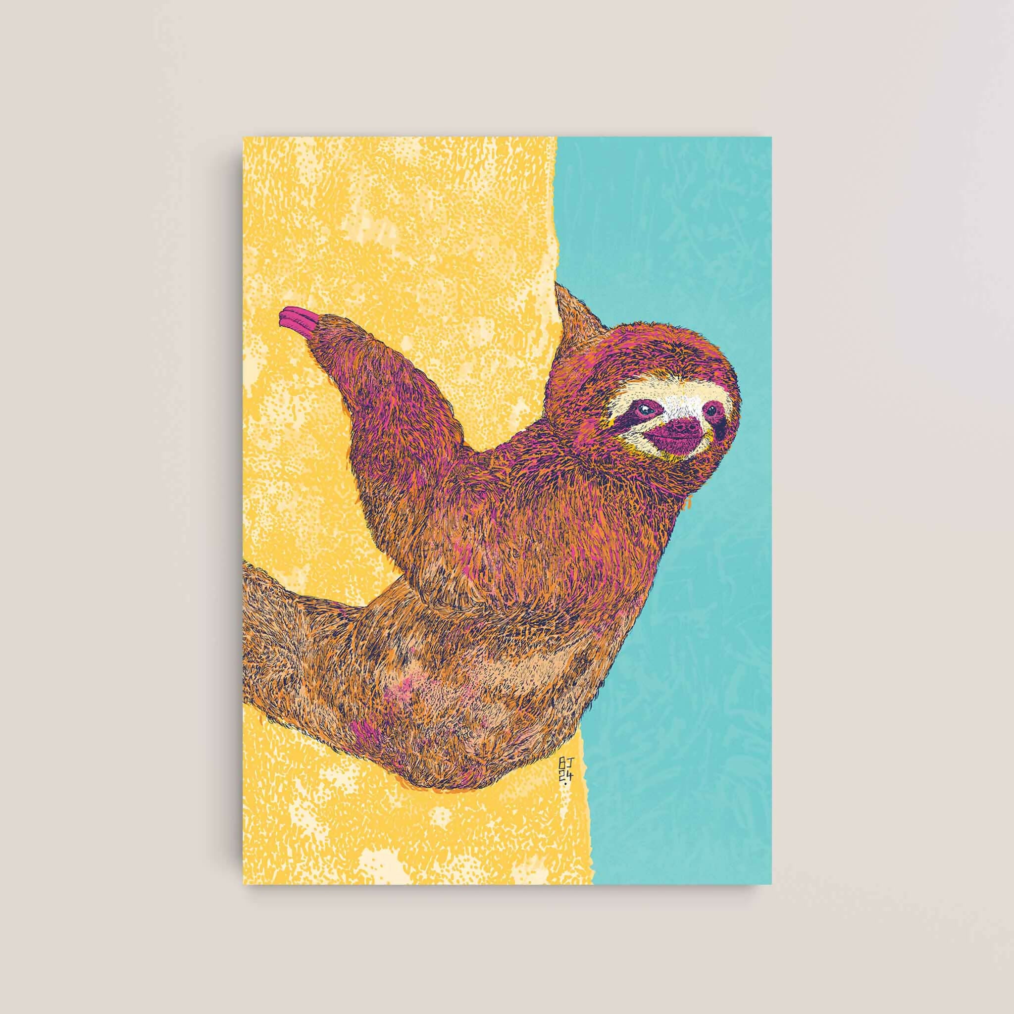 Happy Sloth – Exotic Animal Art Print - Image 3