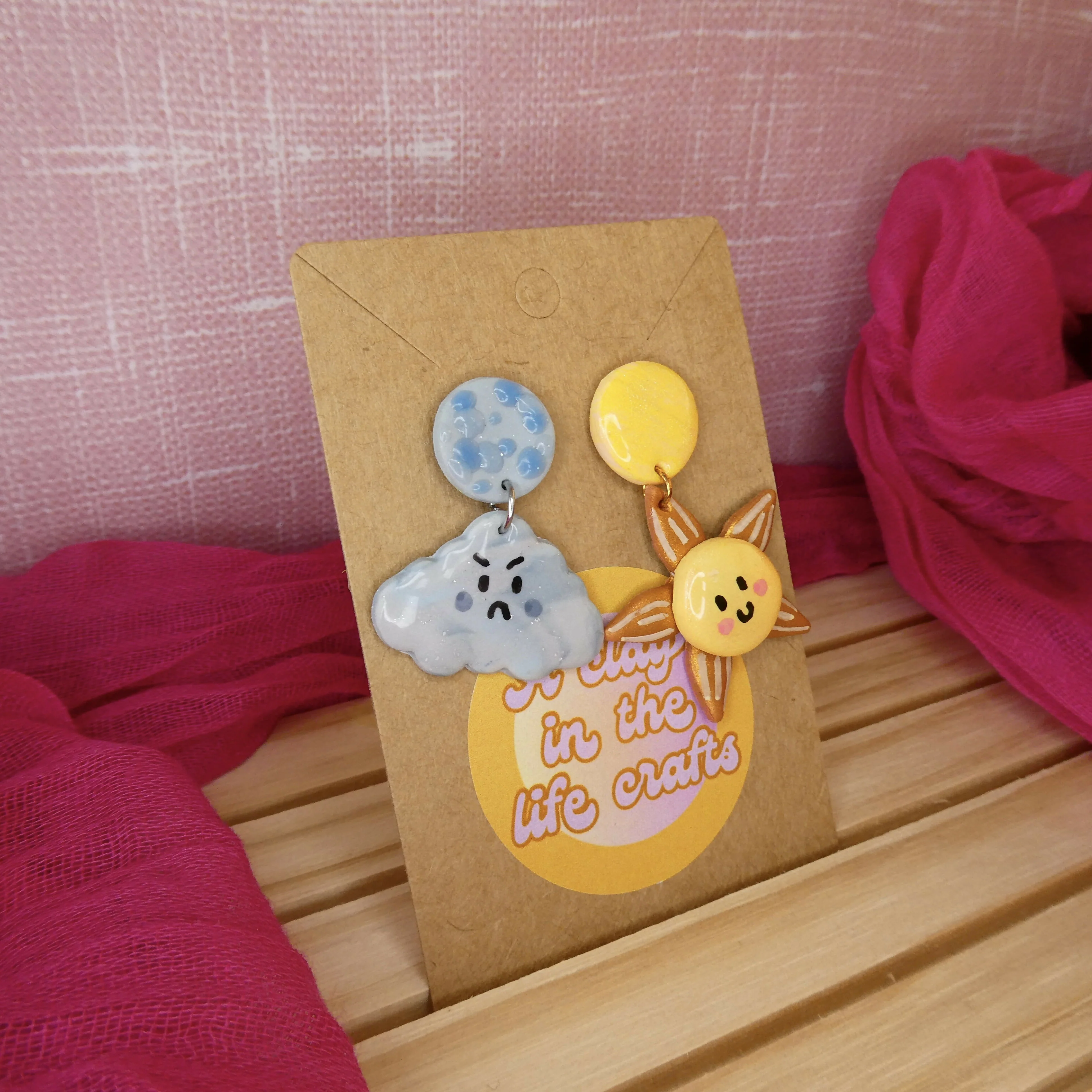Happy Sun And Sad Cloud Weather Polymer Clay Earrings