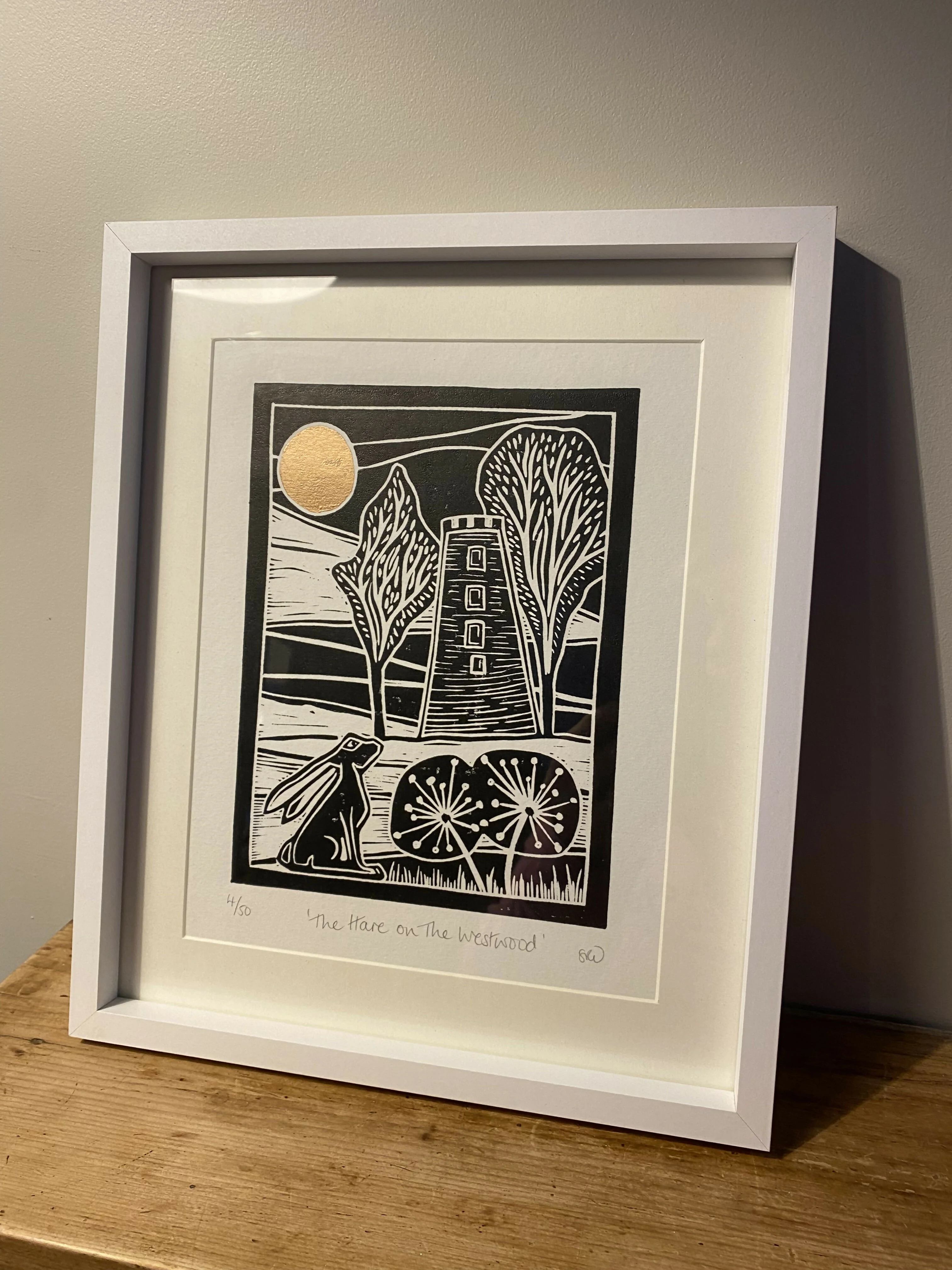 Hare on the Westwood Framed Lino Cut Print - Image 3
