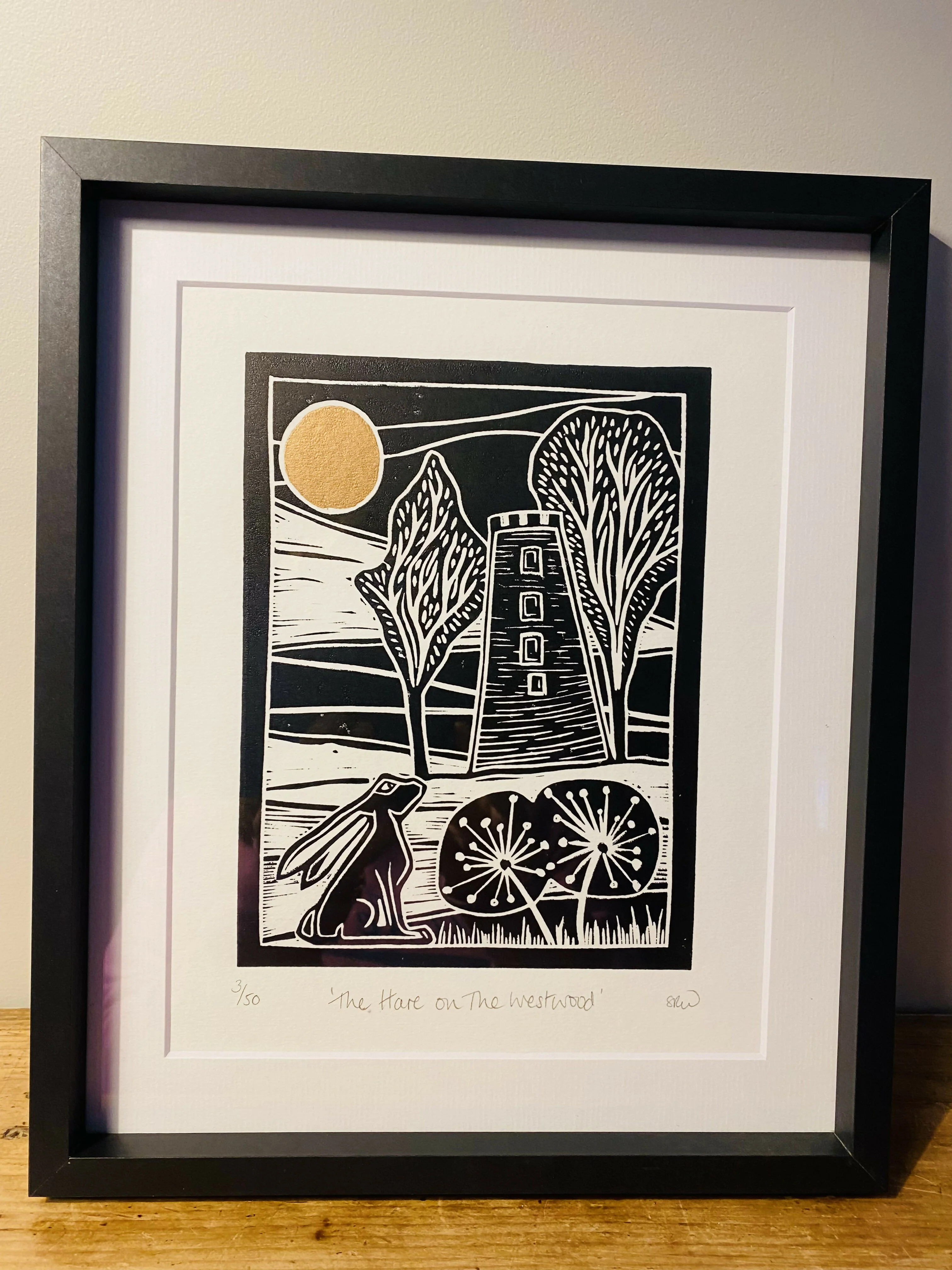 Hare on the Westwood Framed Lino Cut Print - Image 5