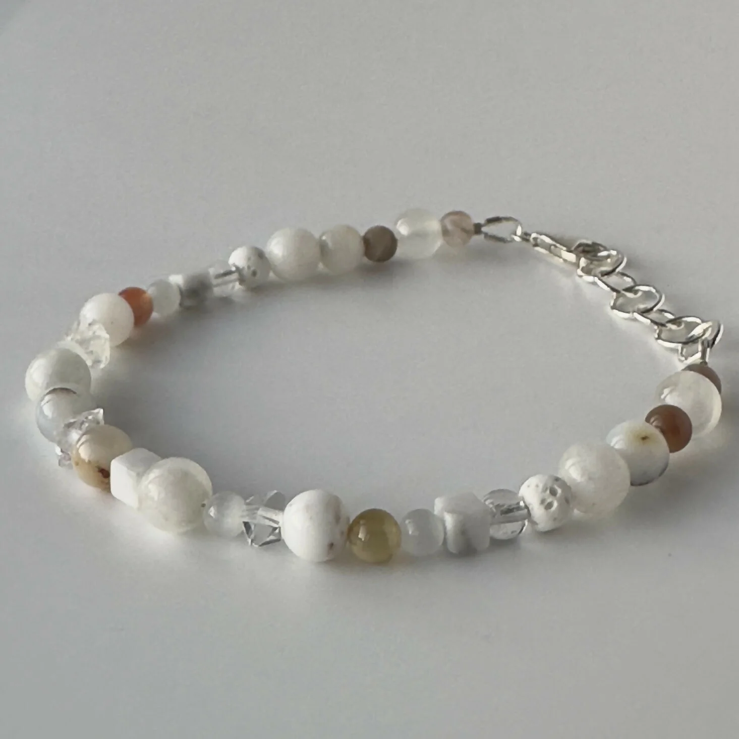 HEALING CRYSTAL & STERLING SILVER CROWN CHAKRA BRACELET WITH AROMATHERAPY BEADS - Image 2