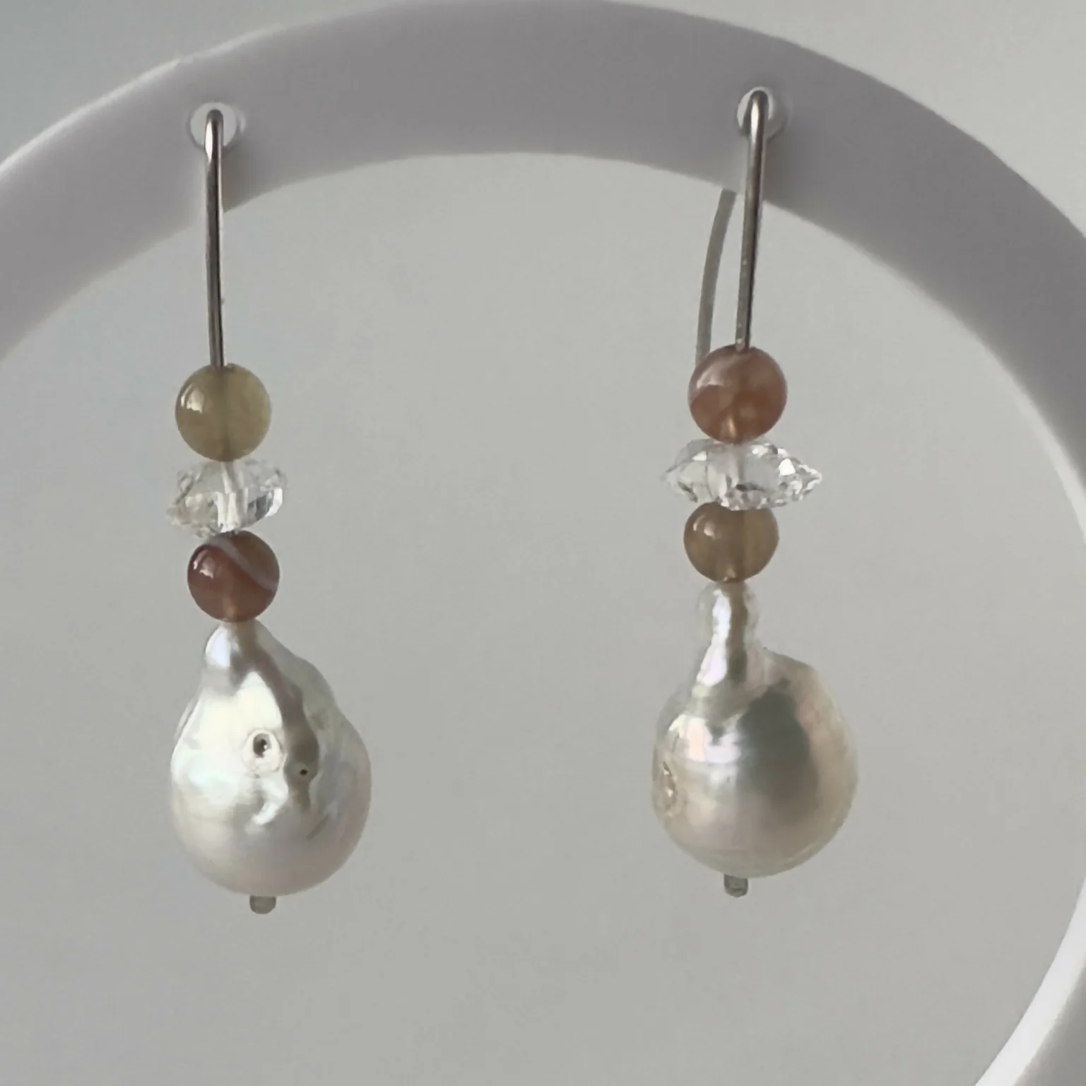 HEALING CRYSTAL & STERLING SILVER CROWN CHAKRA EARRINGS WITH BAROQUE PEARLS