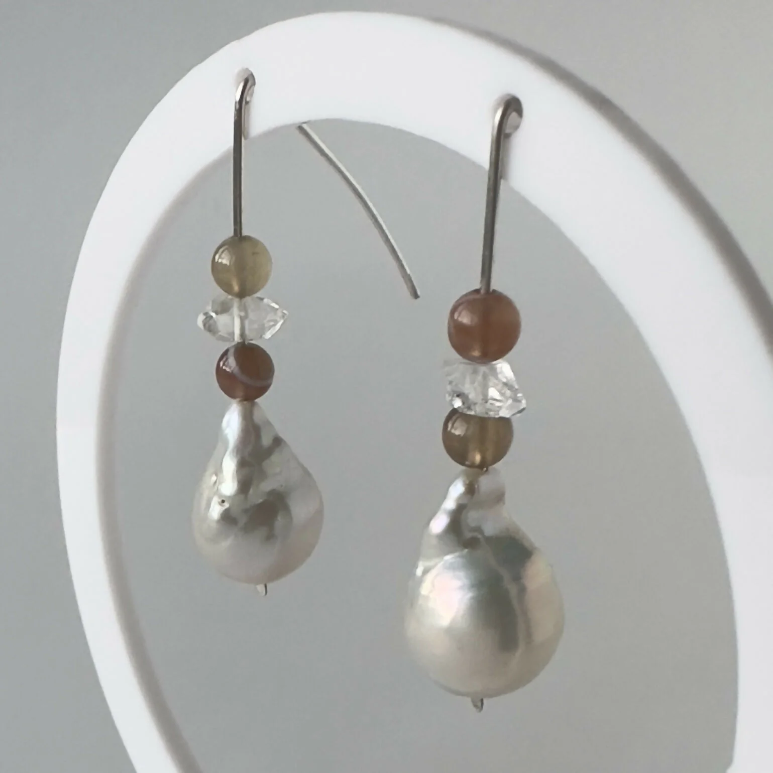 HEALING CRYSTAL & STERLING SILVER CROWN CHAKRA EARRINGS WITH BAROQUE PEARLS - Image 2