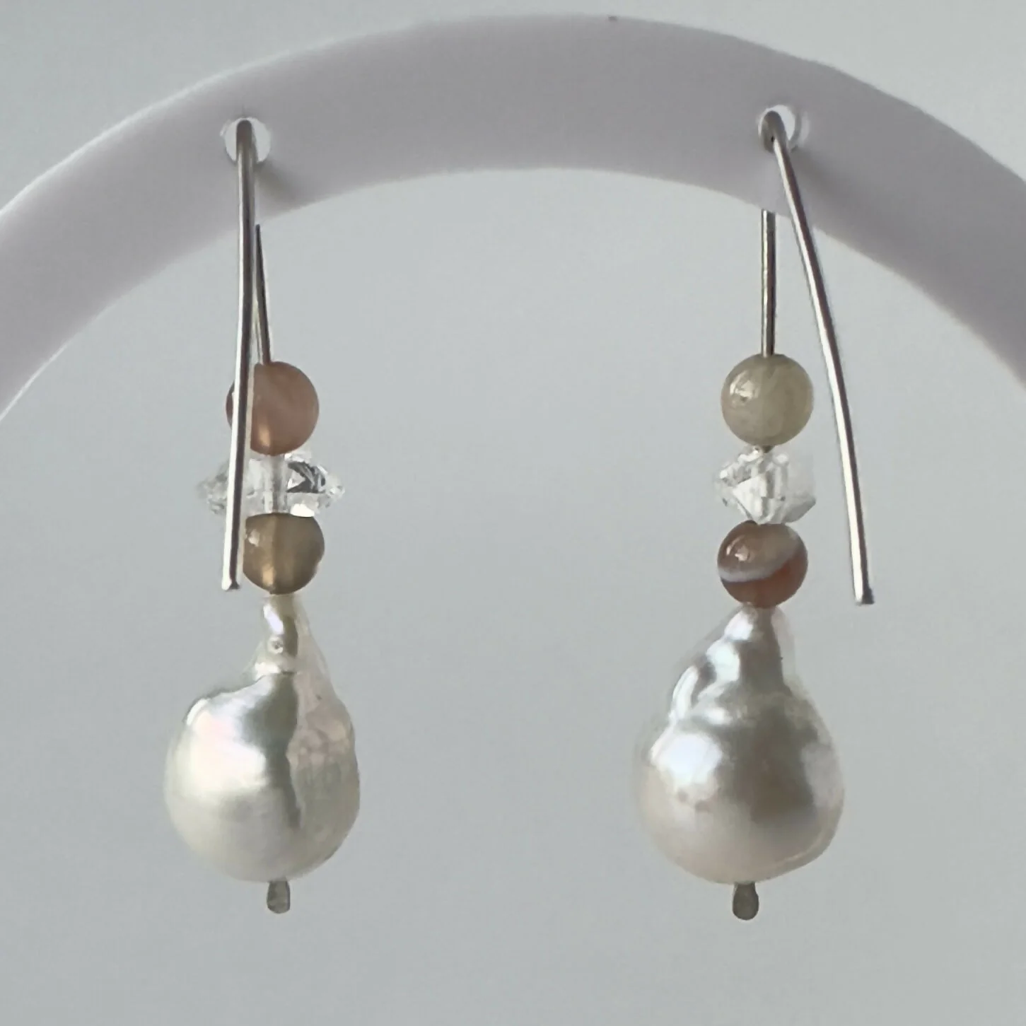 HEALING CRYSTAL & STERLING SILVER CROWN CHAKRA EARRINGS WITH BAROQUE PEARLS - Image 4
