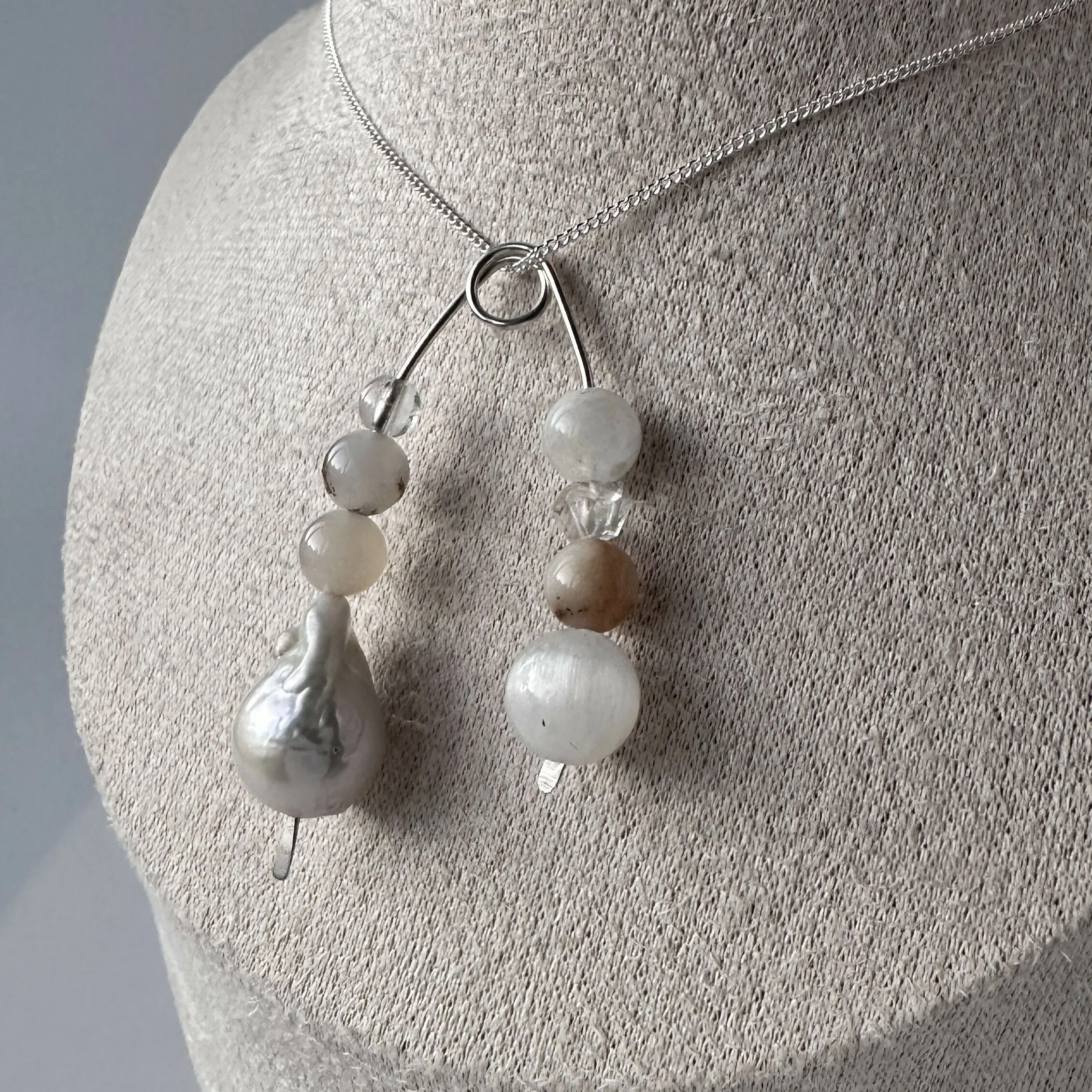 HEALING CRYSTAL & STERLING SILVER CROWN CHAKRA PENDANT WITH BAROQUE PEARL AND 18” CHAIN - Image 2