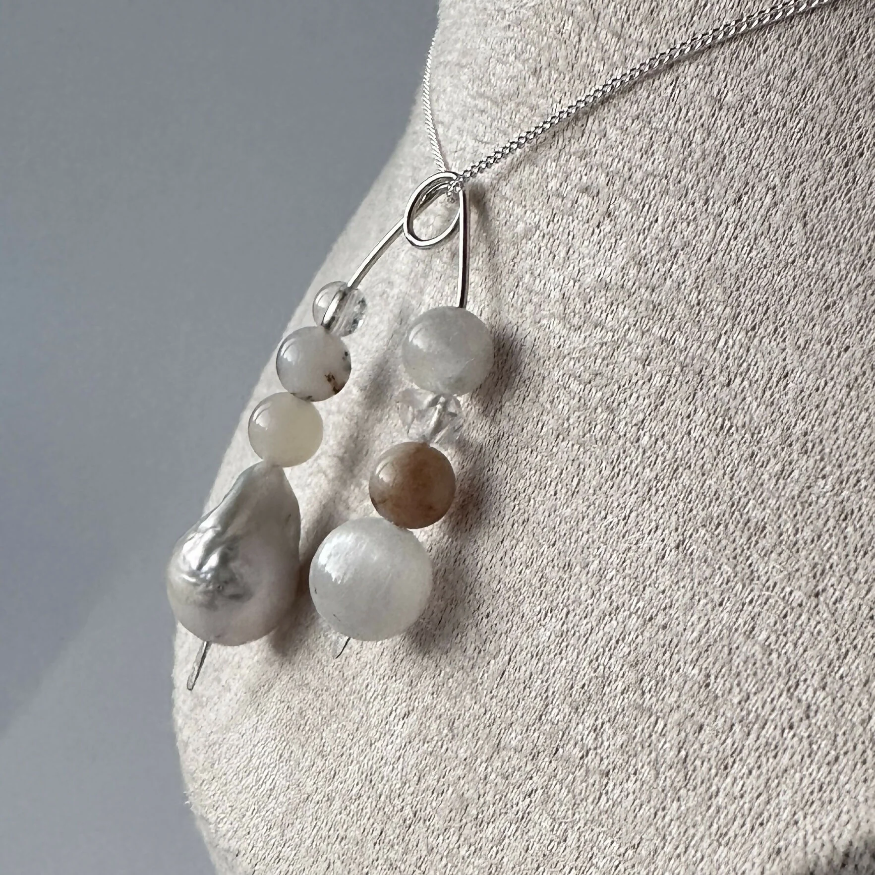 HEALING CRYSTAL & STERLING SILVER CROWN CHAKRA PENDANT WITH BAROQUE PEARL AND 18” CHAIN - Image 3
