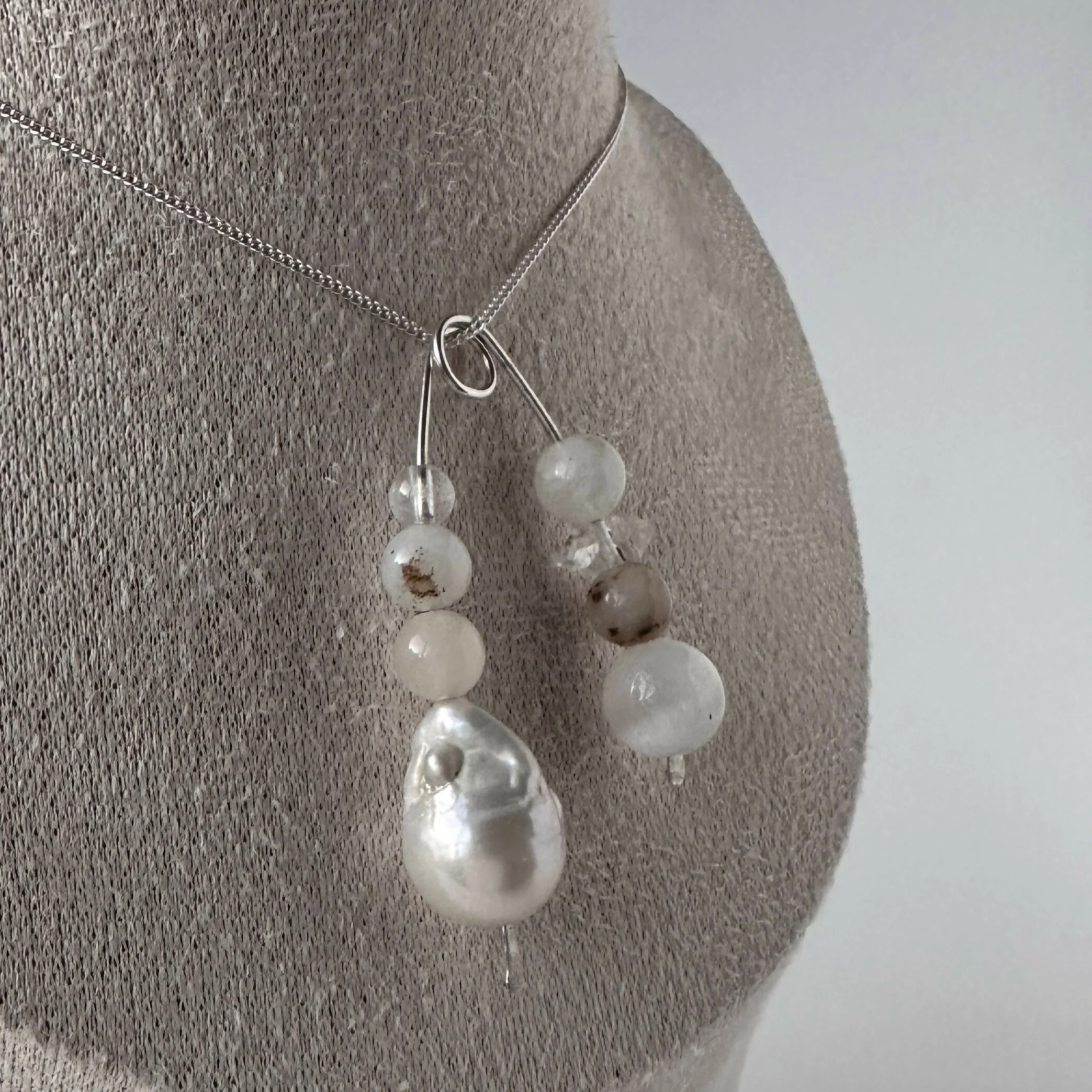 HEALING CRYSTAL & STERLING SILVER CROWN CHAKRA PENDANT WITH BAROQUE PEARL AND 18” CHAIN - Image 4