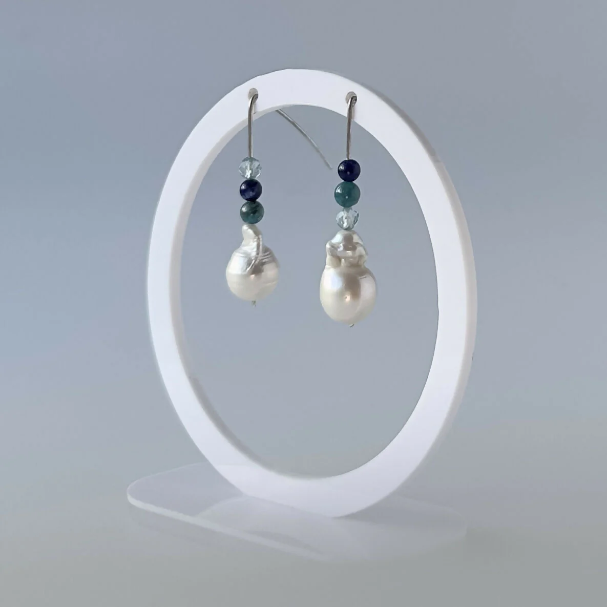 HEALING CRYSTAL & STERLING SILVER EARRINGS WITH BAROQUE PEARLS TO HELP BALANCE YOUR THROAT CHAKRA - Image 3