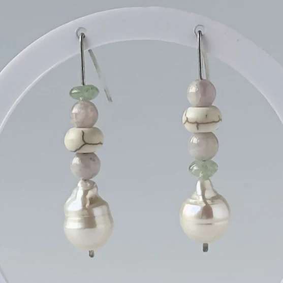 HEALING CRYSTAL & STERLING SILVER EARRINGS WITH BAROQUE PEARLS TO HELP WITH ANXIETY