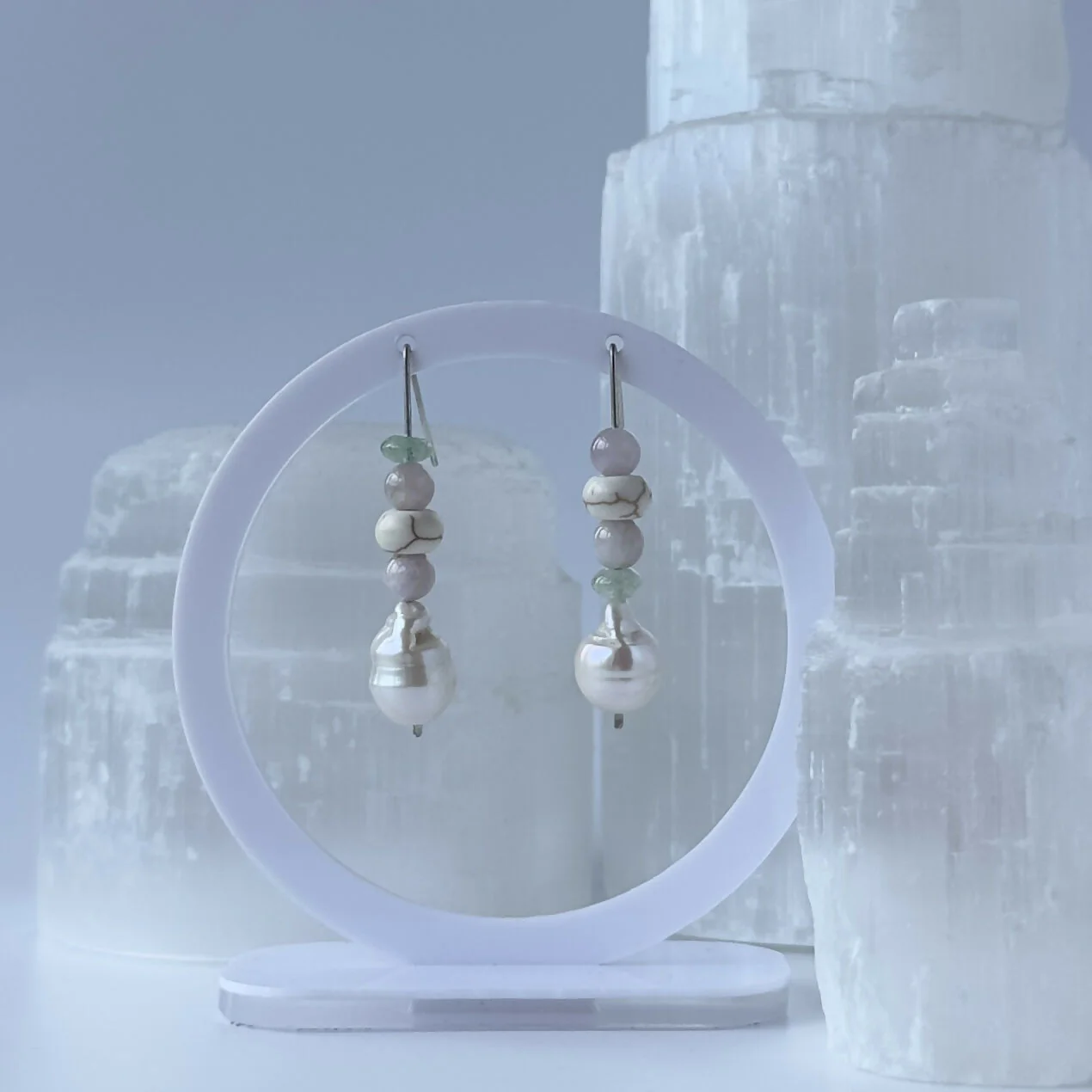 HEALING CRYSTAL & STERLING SILVER EARRINGS WITH BAROQUE PEARLS TO HELP WITH ANXIETY - Image 5