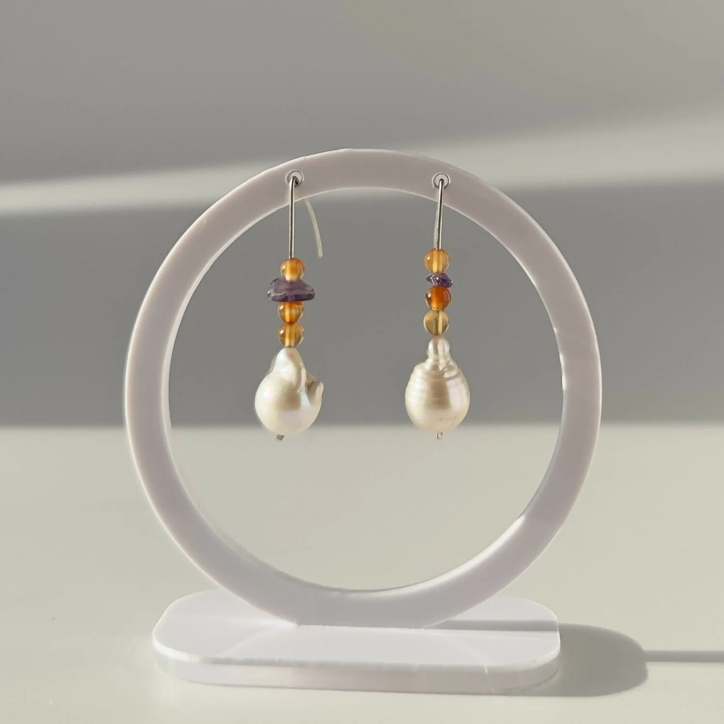 HEALING CRYSTAL & STERLING SILVER EARRINGS WITH BAROQUE PEARLS TO HELP WITH GRIEF & LOSS - Image 3