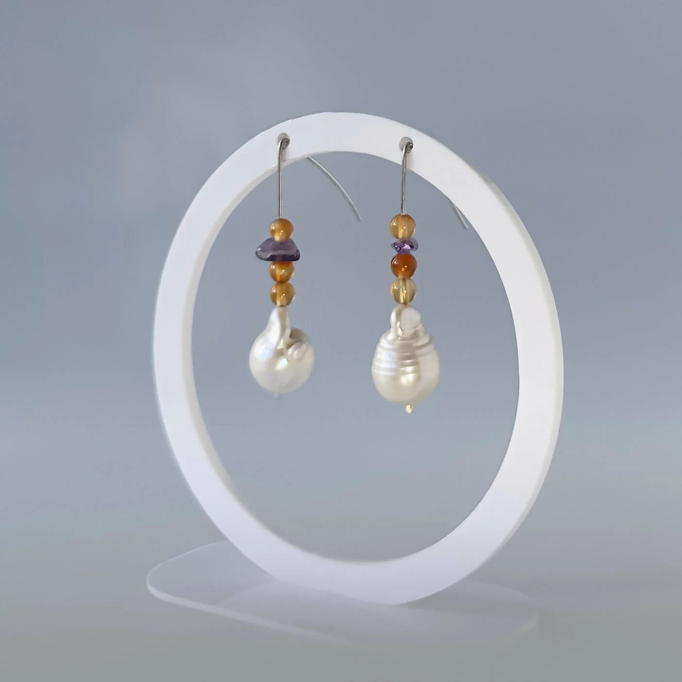 HEALING CRYSTAL & STERLING SILVER EARRINGS WITH BAROQUE PEARLS TO HELP WITH GRIEF & LOSS - Image 4