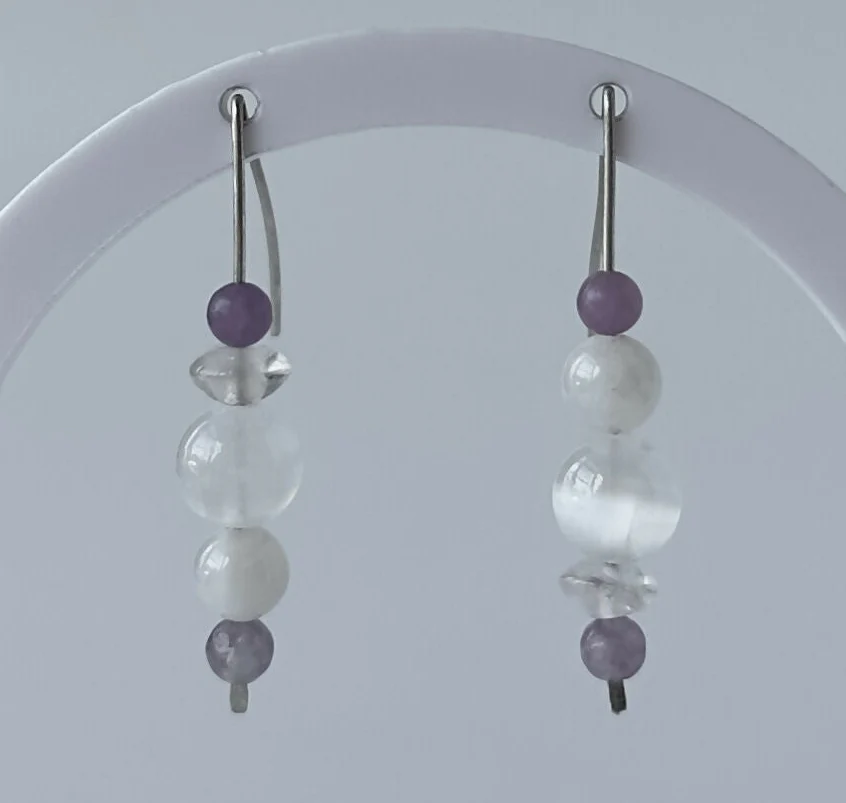 HEALING CRYSTAL & STERLING SILVER EARRINGS WITH SLIDING BEADS TO HELP BALANCE YOUR CROWN CHAKRA