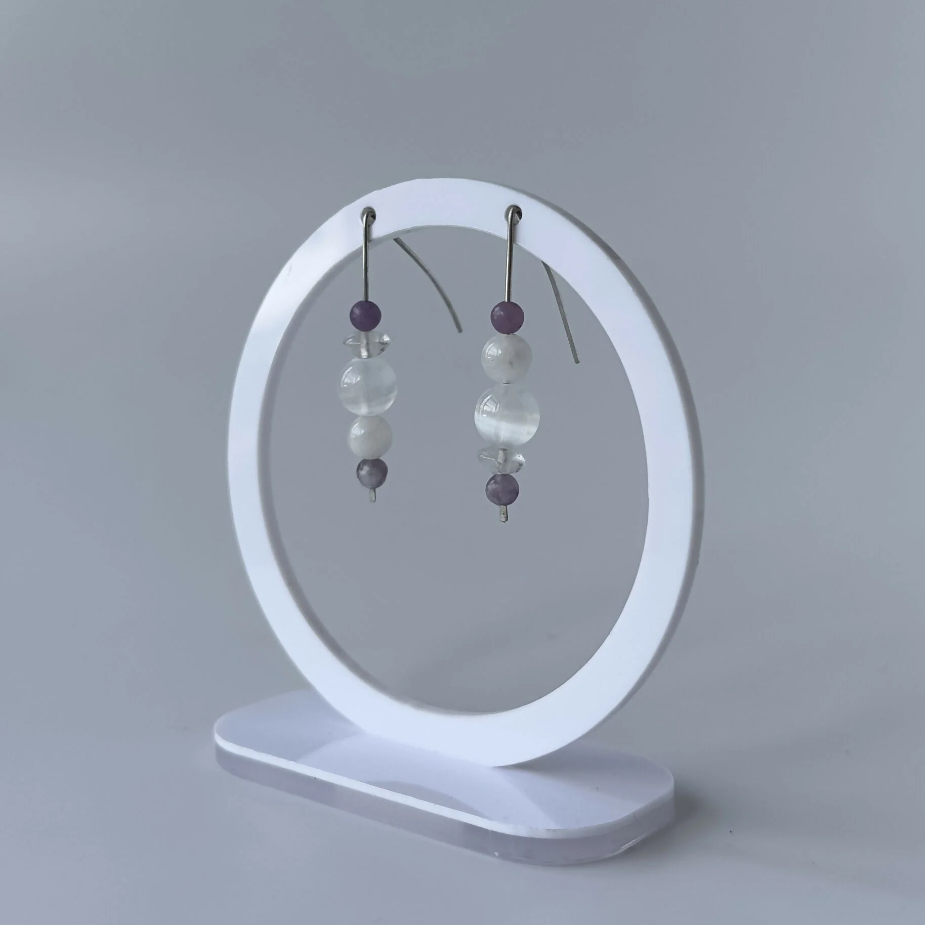 HEALING CRYSTAL & STERLING SILVER EARRINGS WITH SLIDING BEADS TO HELP BALANCE YOUR CROWN CHAKRA - Image 3