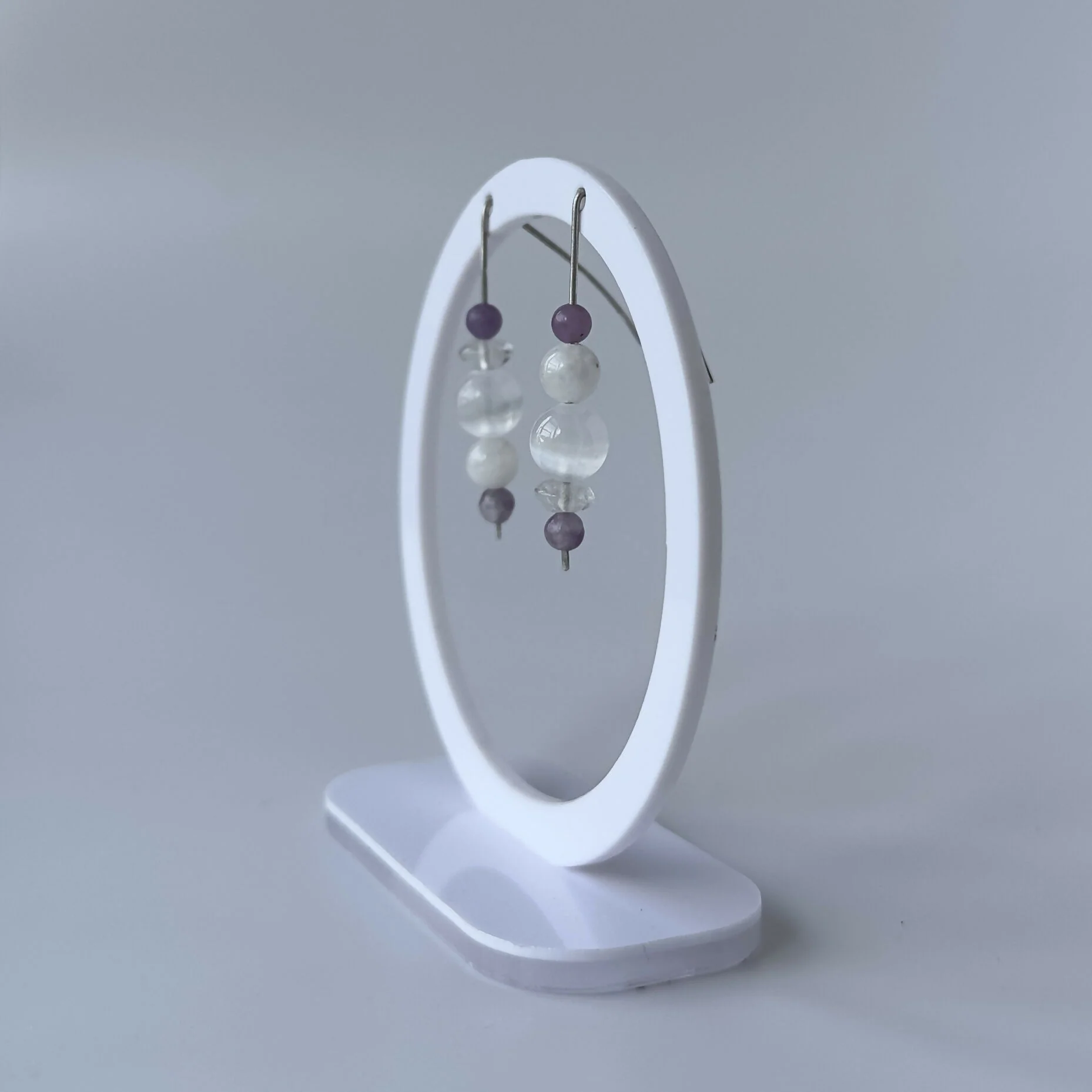 HEALING CRYSTAL & STERLING SILVER EARRINGS WITH SLIDING BEADS TO HELP BALANCE YOUR CROWN CHAKRA - Image 4