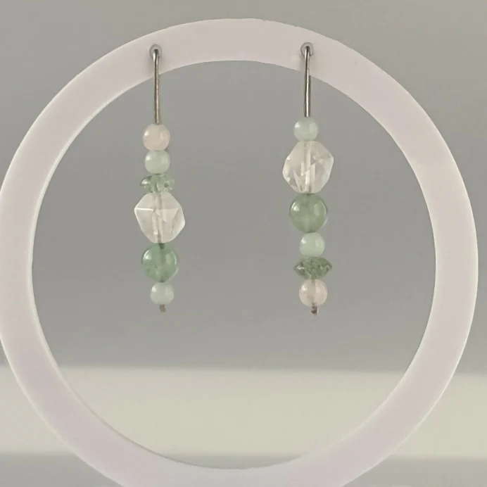 HEALING CRYSTAL & STERLING SILVER EARRINGS WITH SLIDING BEADS TO HELP BALANCE YOUR HEART CHAKRA