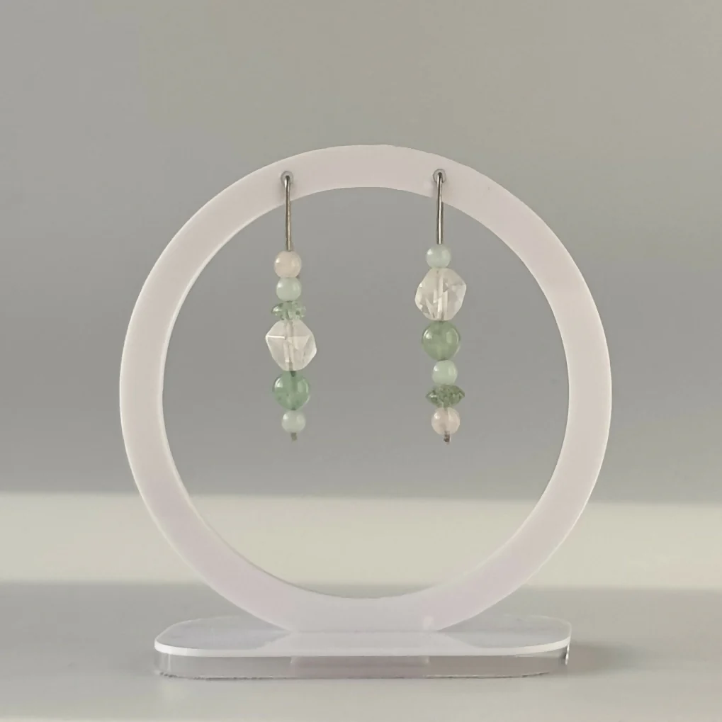 HEALING CRYSTAL & STERLING SILVER EARRINGS WITH SLIDING BEADS TO HELP BALANCE YOUR HEART CHAKRA - Image 2