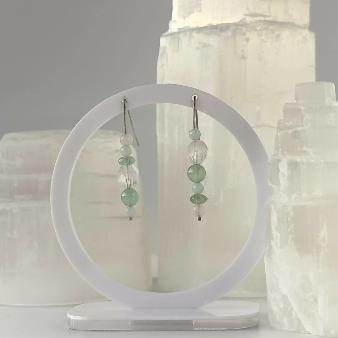 HEALING CRYSTAL & STERLING SILVER EARRINGS WITH SLIDING BEADS TO HELP BALANCE YOUR HEART CHAKRA - Image 3
