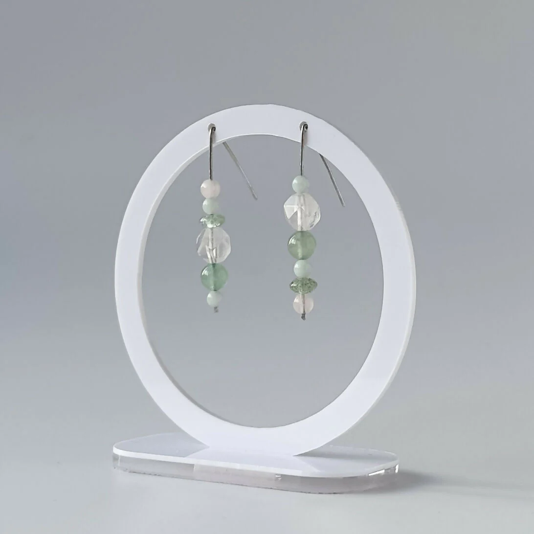 HEALING CRYSTAL & STERLING SILVER EARRINGS WITH SLIDING BEADS TO HELP BALANCE YOUR HEART CHAKRA - Image 4