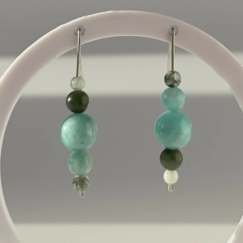 HEALING CRYSTAL & STERLING SILVER EARRINGS WITH SLIDING BEADS TO HELP BALANCE YOUR HEART CHAKRA