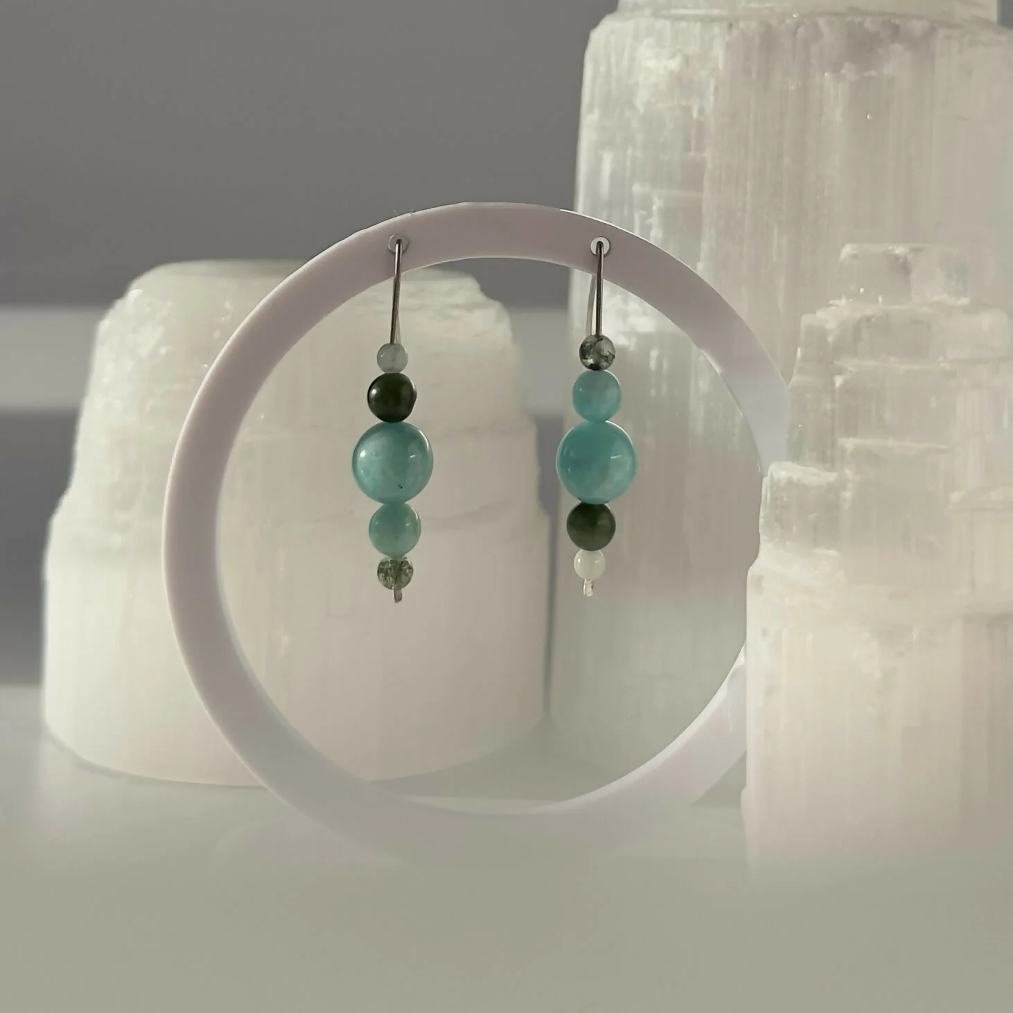 HEALING CRYSTAL & STERLING SILVER EARRINGS WITH SLIDING BEADS TO HELP BALANCE YOUR HEART CHAKRA - Image 2