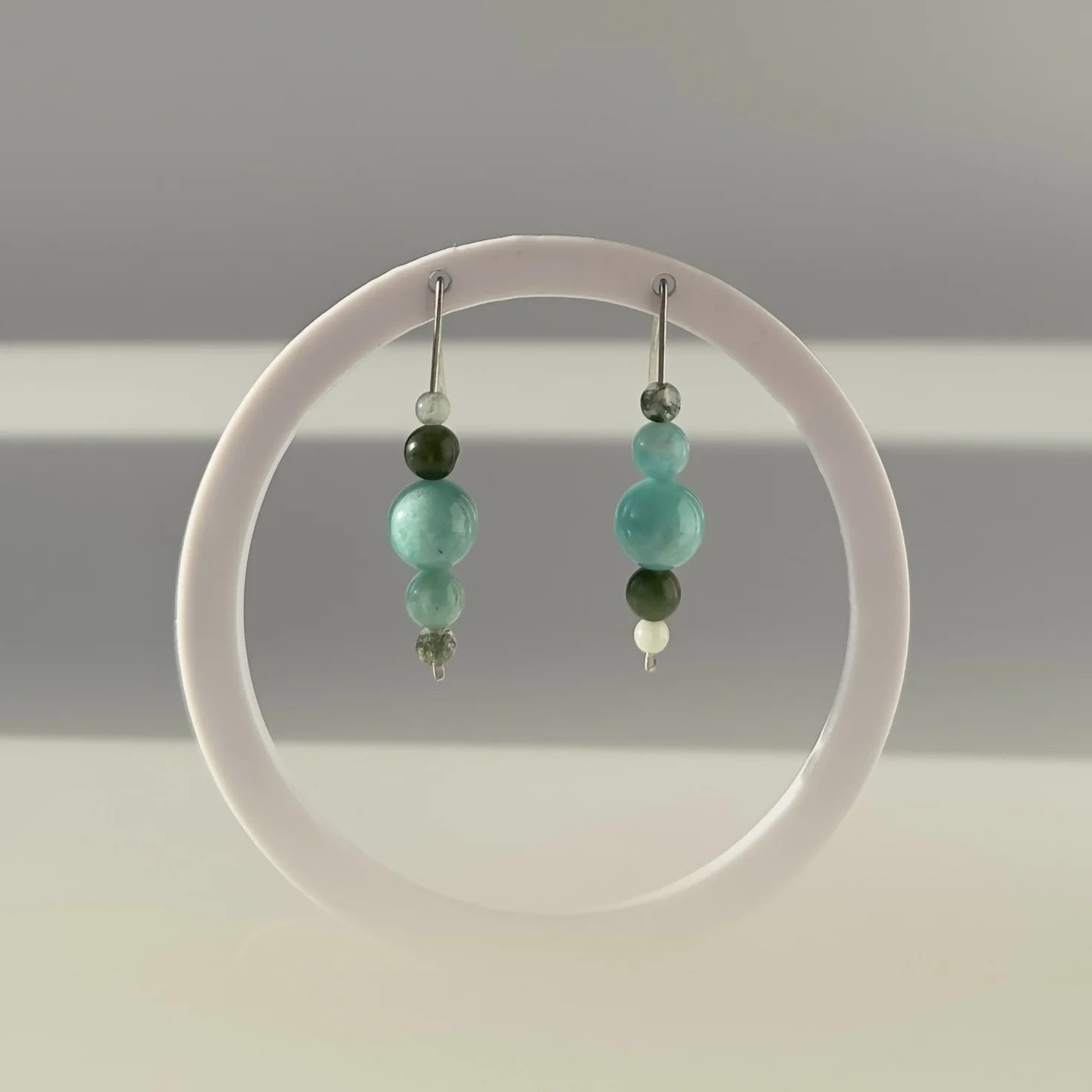 HEALING CRYSTAL & STERLING SILVER EARRINGS WITH SLIDING BEADS TO HELP BALANCE YOUR HEART CHAKRA - Image 3
