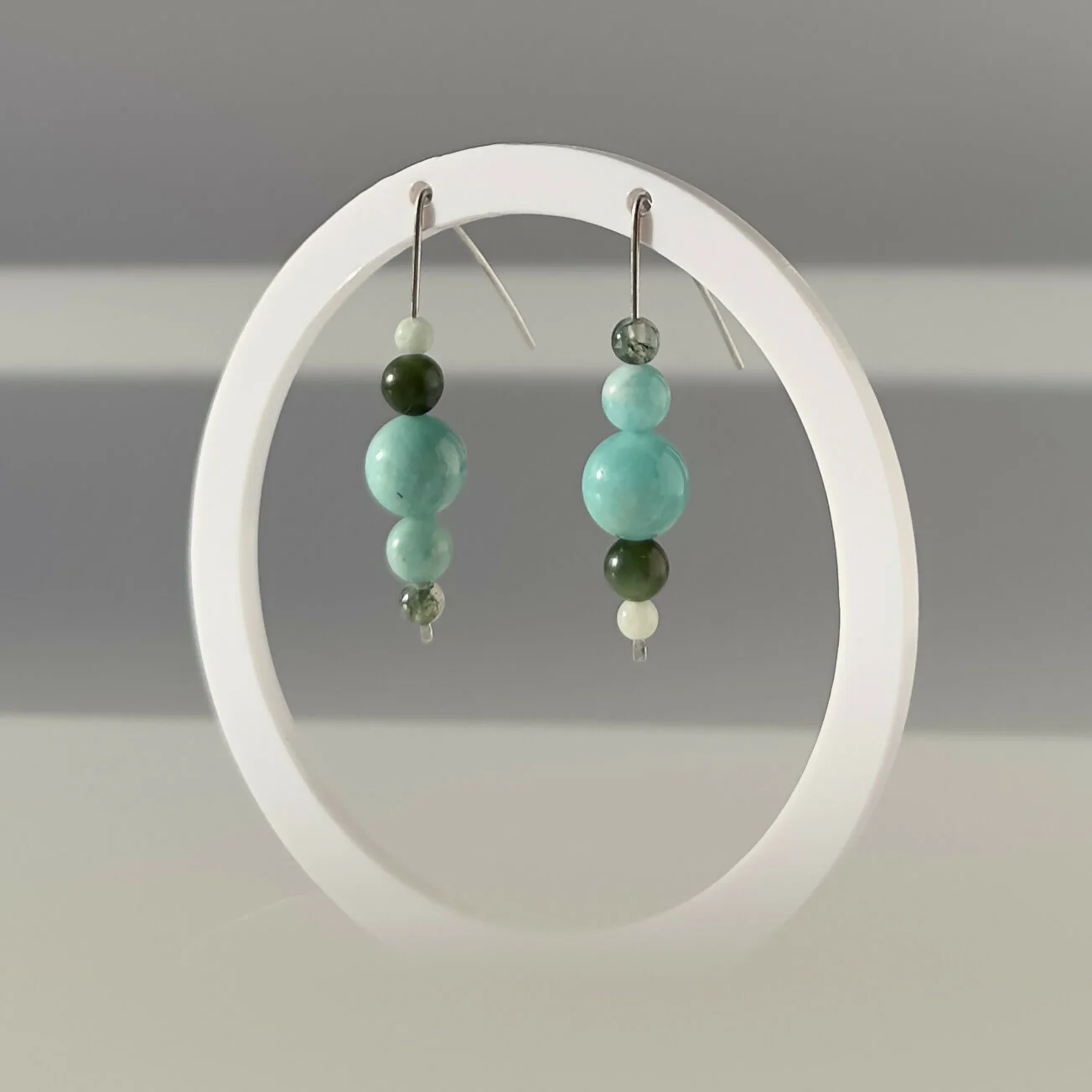 HEALING CRYSTAL & STERLING SILVER EARRINGS WITH SLIDING BEADS TO HELP BALANCE YOUR HEART CHAKRA - Image 4