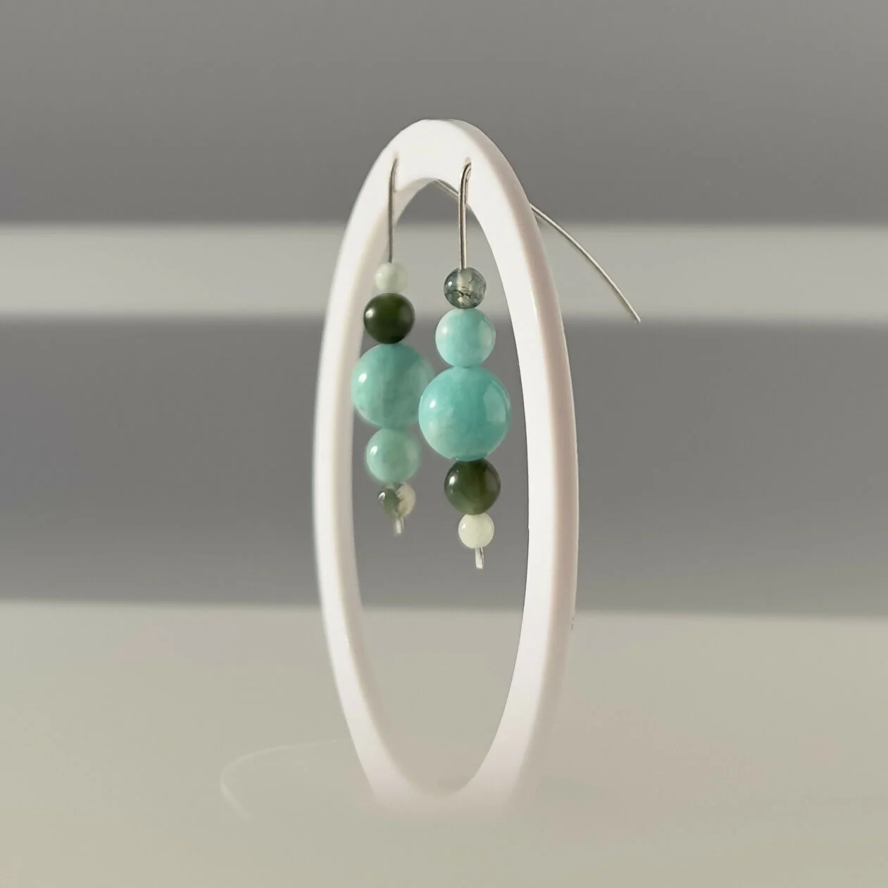 HEALING CRYSTAL & STERLING SILVER EARRINGS WITH SLIDING BEADS TO HELP BALANCE YOUR HEART CHAKRA - Image 5