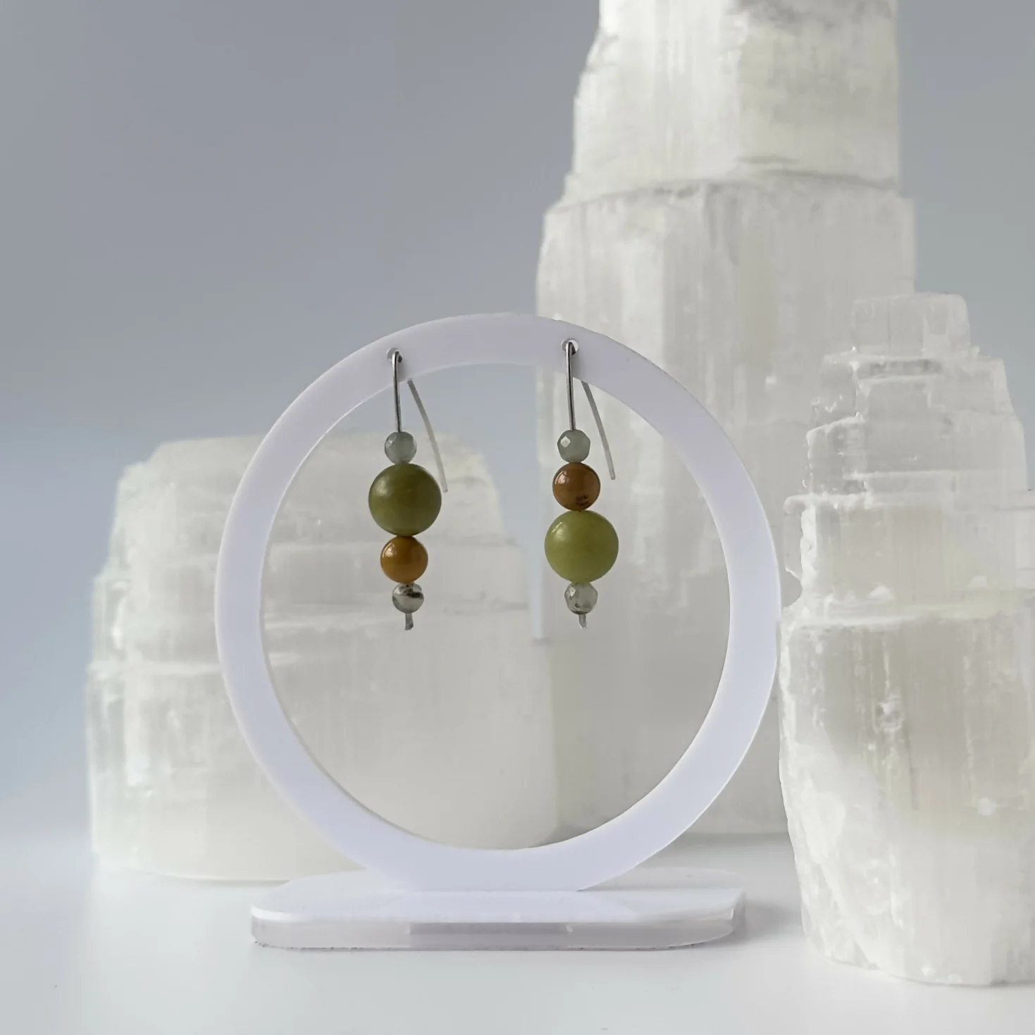 HEALING CRYSTAL & STERLING SILVER EARRINGS WITH SLIDING BEADS TO HELP BALANCE YOUR SOLAR PLEXUS CHAKRA - Image 2