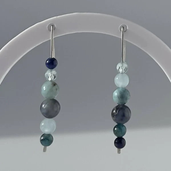 HEALING CRYSTAL & STERLING SILVER EARRINGS WITH SLIDING BEADS TO HELP BALANCE YOUR THROAT CHAKRA