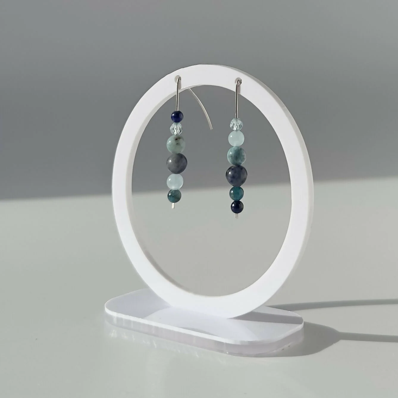 HEALING CRYSTAL & STERLING SILVER EARRINGS WITH SLIDING BEADS TO HELP BALANCE YOUR THROAT CHAKRA - Image 3