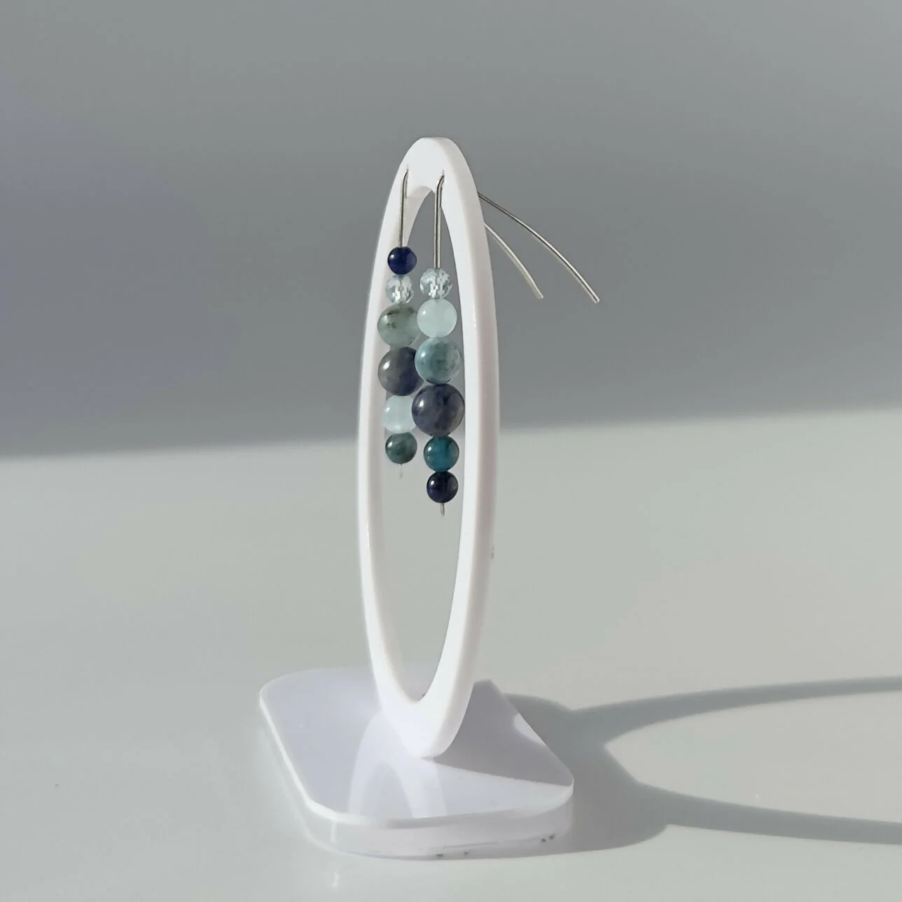 HEALING CRYSTAL & STERLING SILVER EARRINGS WITH SLIDING BEADS TO HELP BALANCE YOUR THROAT CHAKRA - Image 4