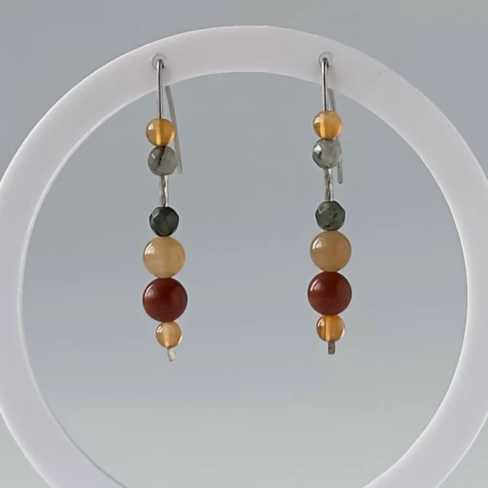 HEALING CRYSTAL & STERLING SILVER EARRINGS WITH SLIDING BEADS TO HELP WITH COURAGE