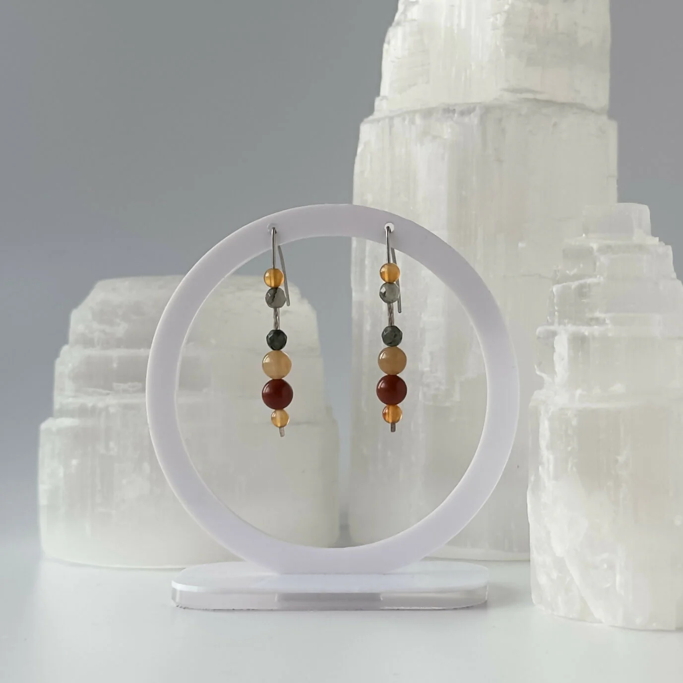 HEALING CRYSTAL & STERLING SILVER EARRINGS WITH SLIDING BEADS TO HELP WITH COURAGE - Image 3