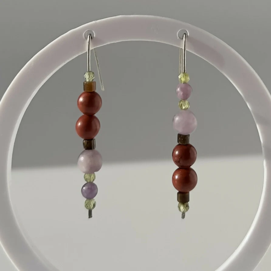 HEALING CRYSTAL & STERLING SILVER EARRINGS WITH SLIDING BEADS TO HELP WITH GIVING & RECEIVING LOVE