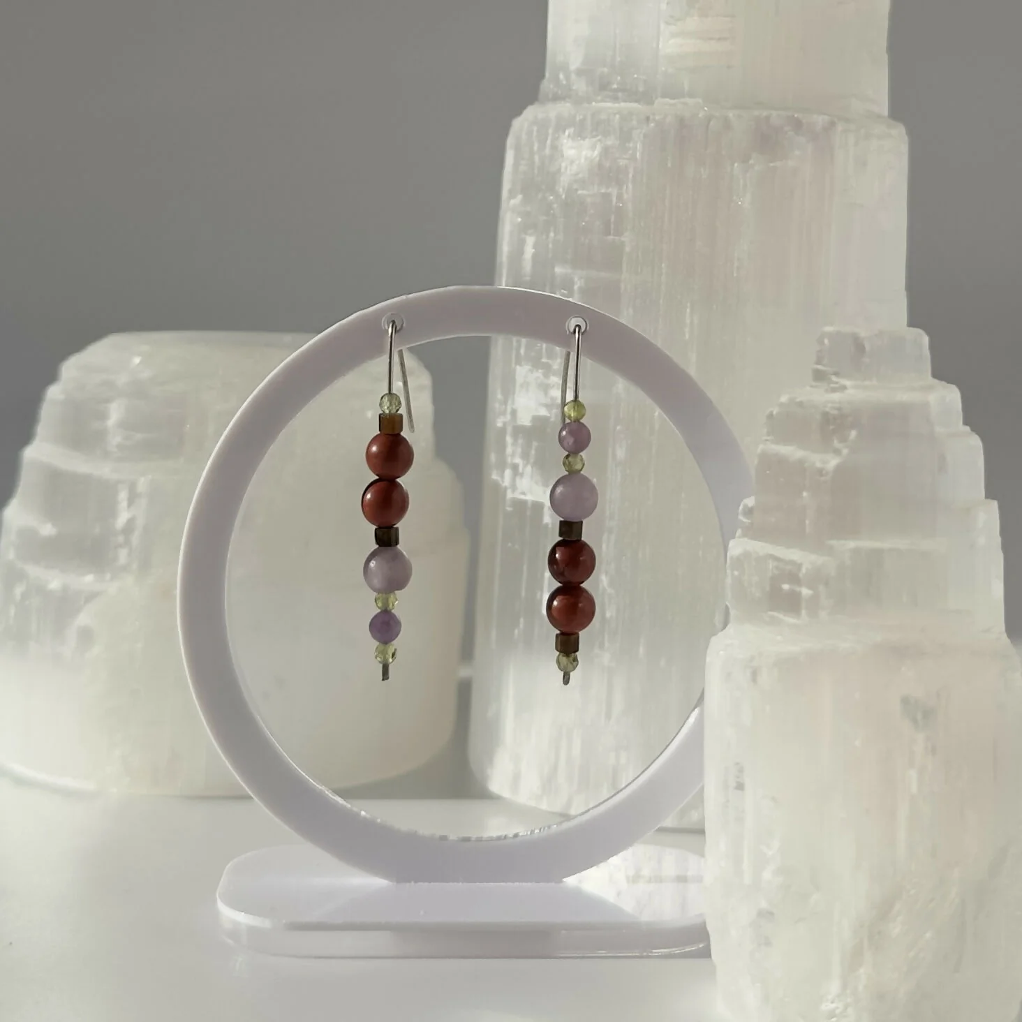 HEALING CRYSTAL & STERLING SILVER EARRINGS WITH SLIDING BEADS TO HELP WITH GIVING & RECEIVING LOVE - Image 5