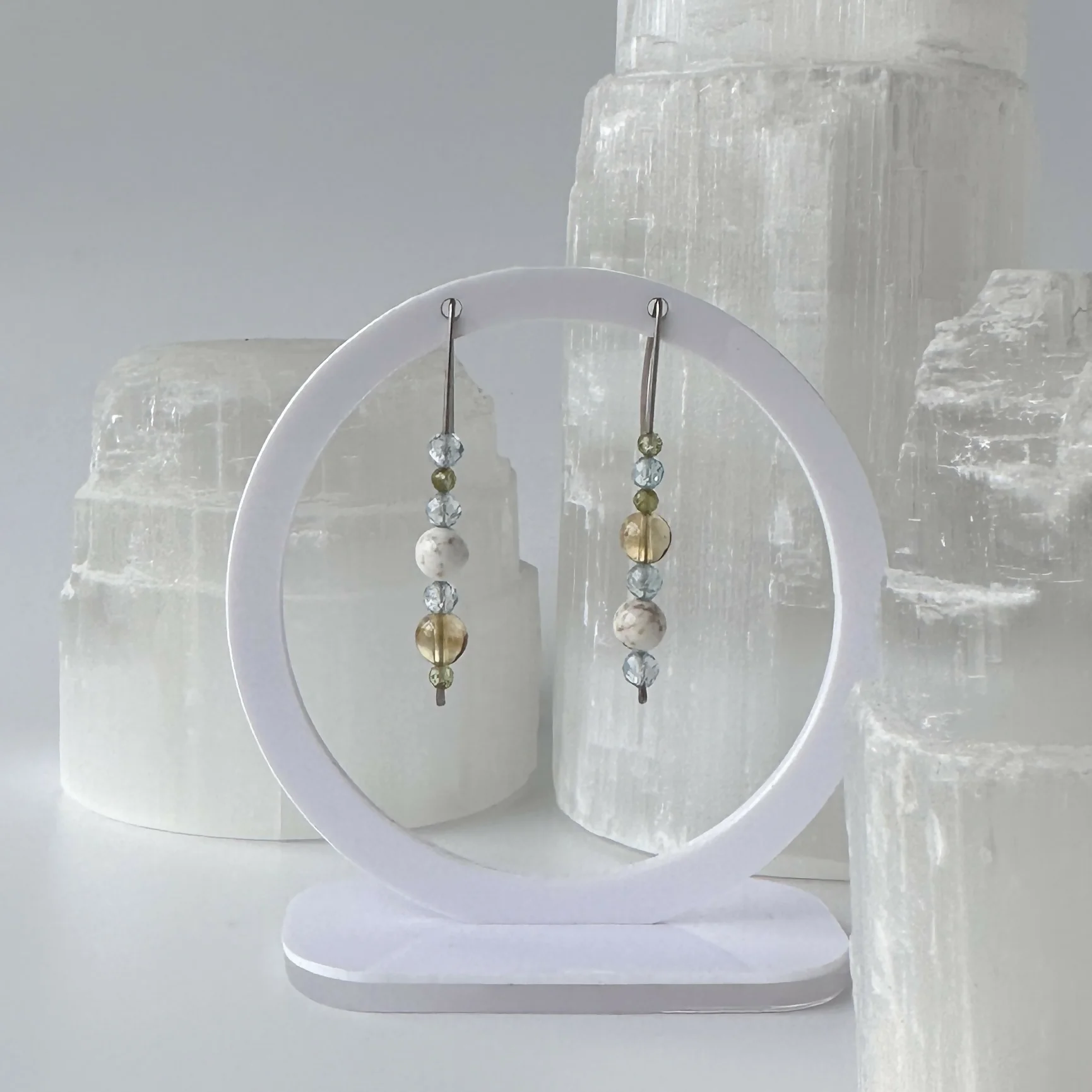 HEALING CRYSTAL & STERLING SILVER EARRINGS WITH SLIDING BEADS TO HELP WITH STRESS - Image 2