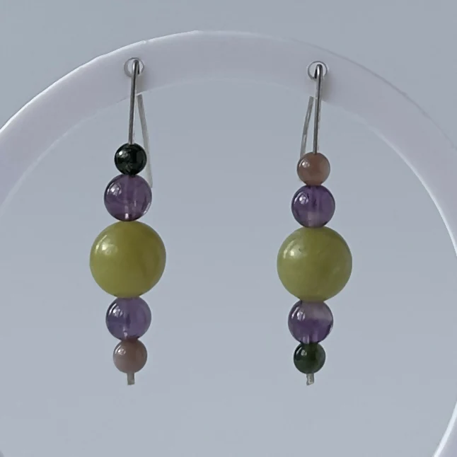 HEALING CRYSTAL & STERLING SILVER EARRINGS WITH SLIDING BEADS TO HELPP WITH WILLPOWER & DETERMINATION