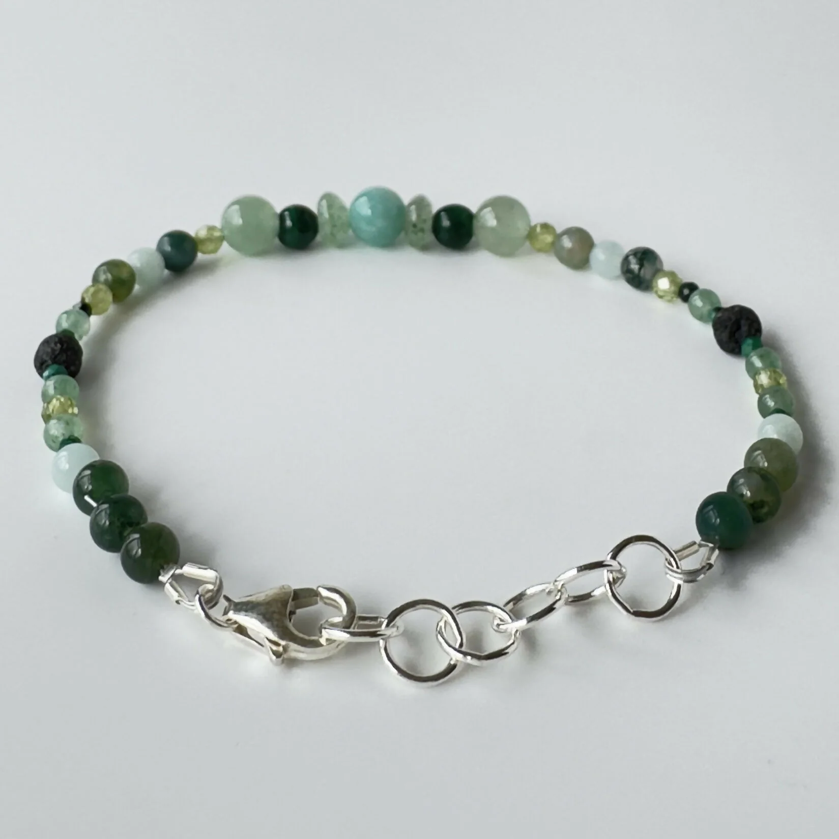 HEALING CRYSTAL & STERLING SILVER HEART CHAKRA BRACELET WITH AROMATHERAPY BEADS - Image 3
