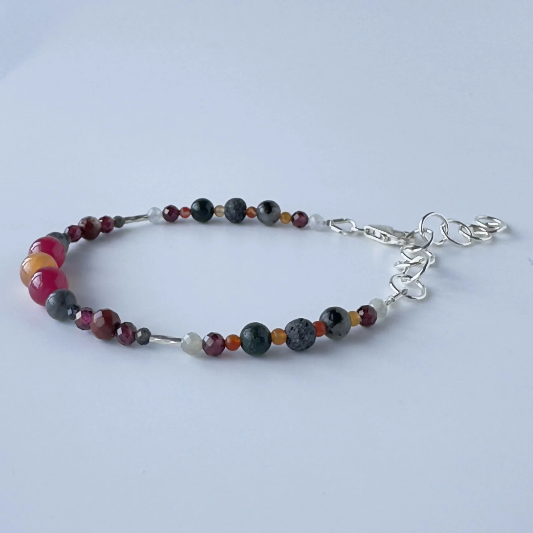 HEALING CRYSTAL & STERLING SILVER ROOT CHAKRA BRACELET WITH AROMATHERAPY BEADS - Image 2