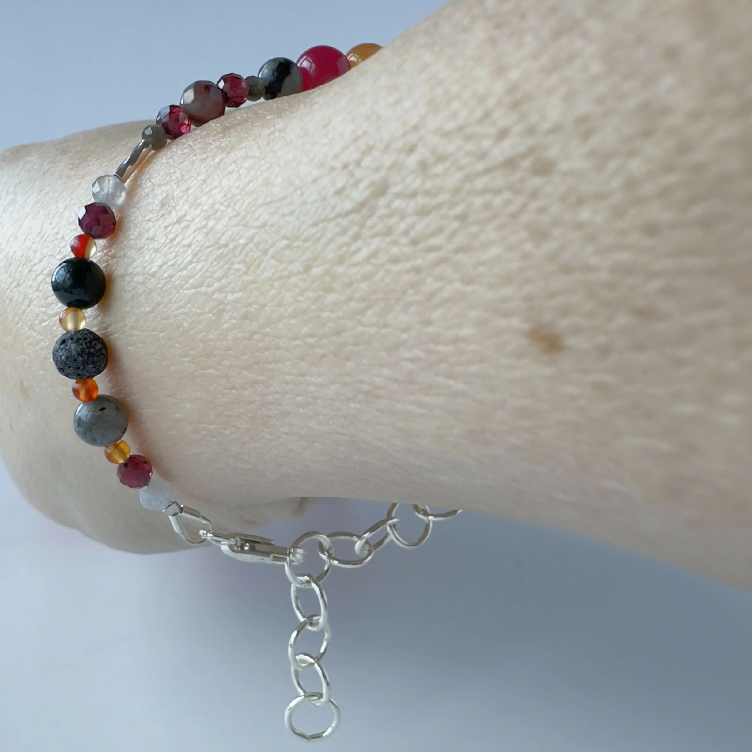 HEALING CRYSTAL & STERLING SILVER ROOT CHAKRA BRACELET WITH AROMATHERAPY BEADS - Image 6