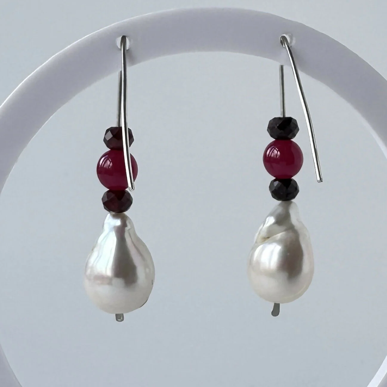 HEALING CRYSTAL & STERLING SILVER ROOT CHAKRA EARRINGS WITH BAROQUE PEARLS - Image 5