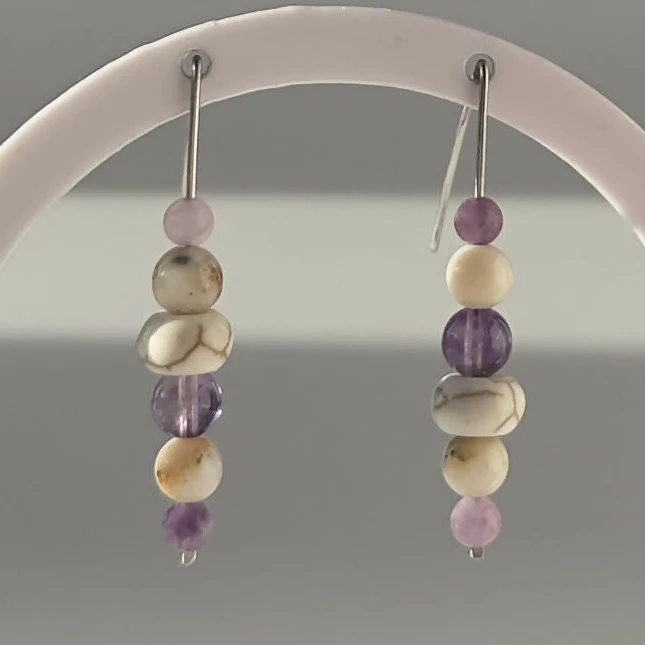 HEALING CRYSTAL & STERLING SILVER SLIDING BEAD EARRINGS TO HELP BALANCE YOUR CROWN CHAKRA